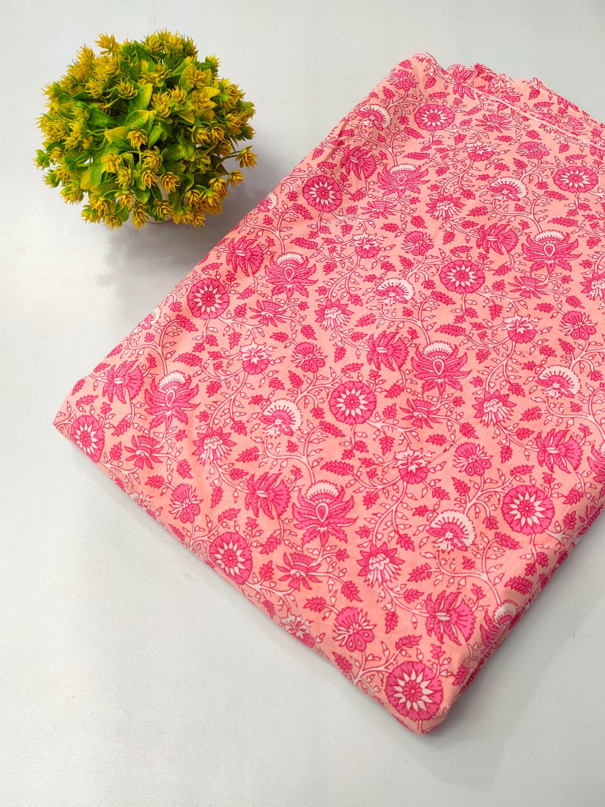 Pink Floral Screen Print Pure Cotton Fabric From Tulsi Prints