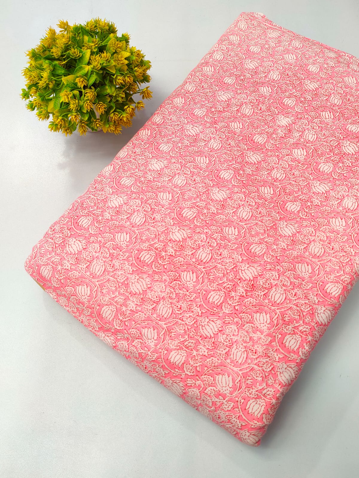 Pink Lotus Floral Screen Print Pure Cotton Fabric From Tulsi Prints