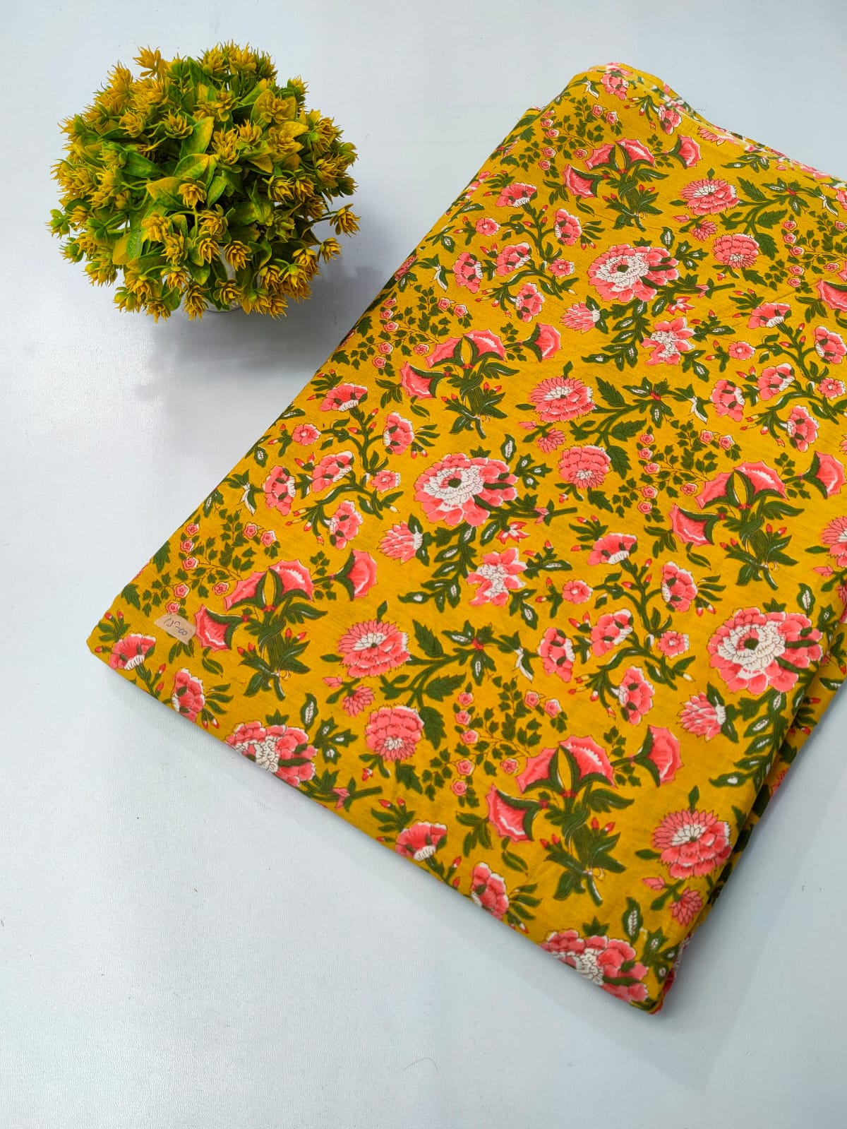 Yellow Floral Screen Print Pure Cotton Fabric From Tulsi Prints