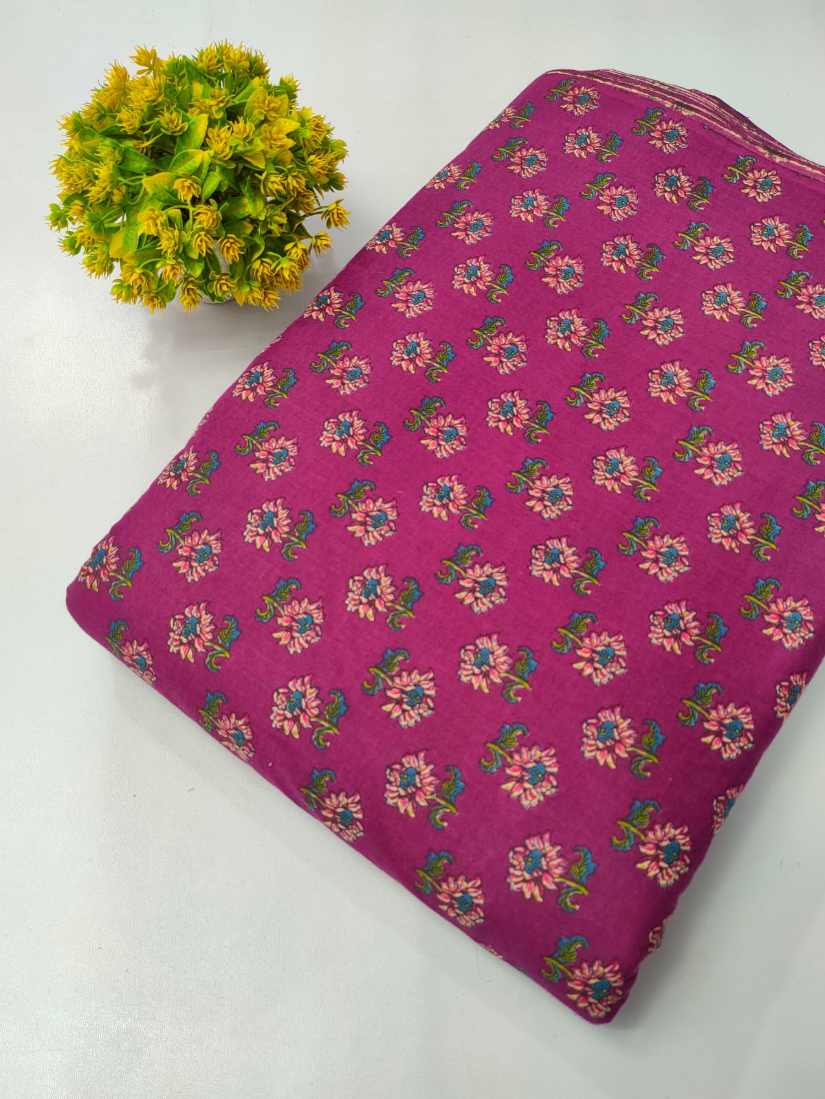 Magenta Floral Boota Print Screen Print Pure Cotton Fabric From Tulsi Prints