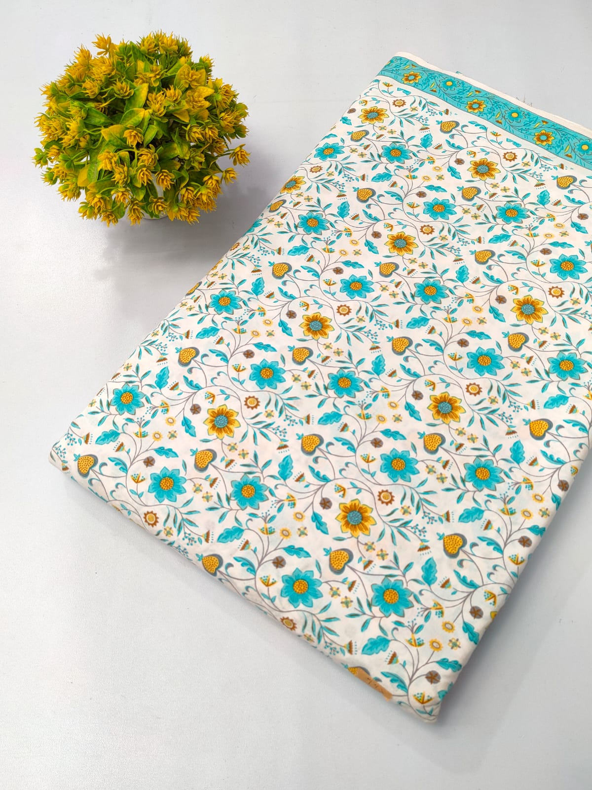 Cream Floral Screen Print Pure Cotton Fabric From Tulsi Prints