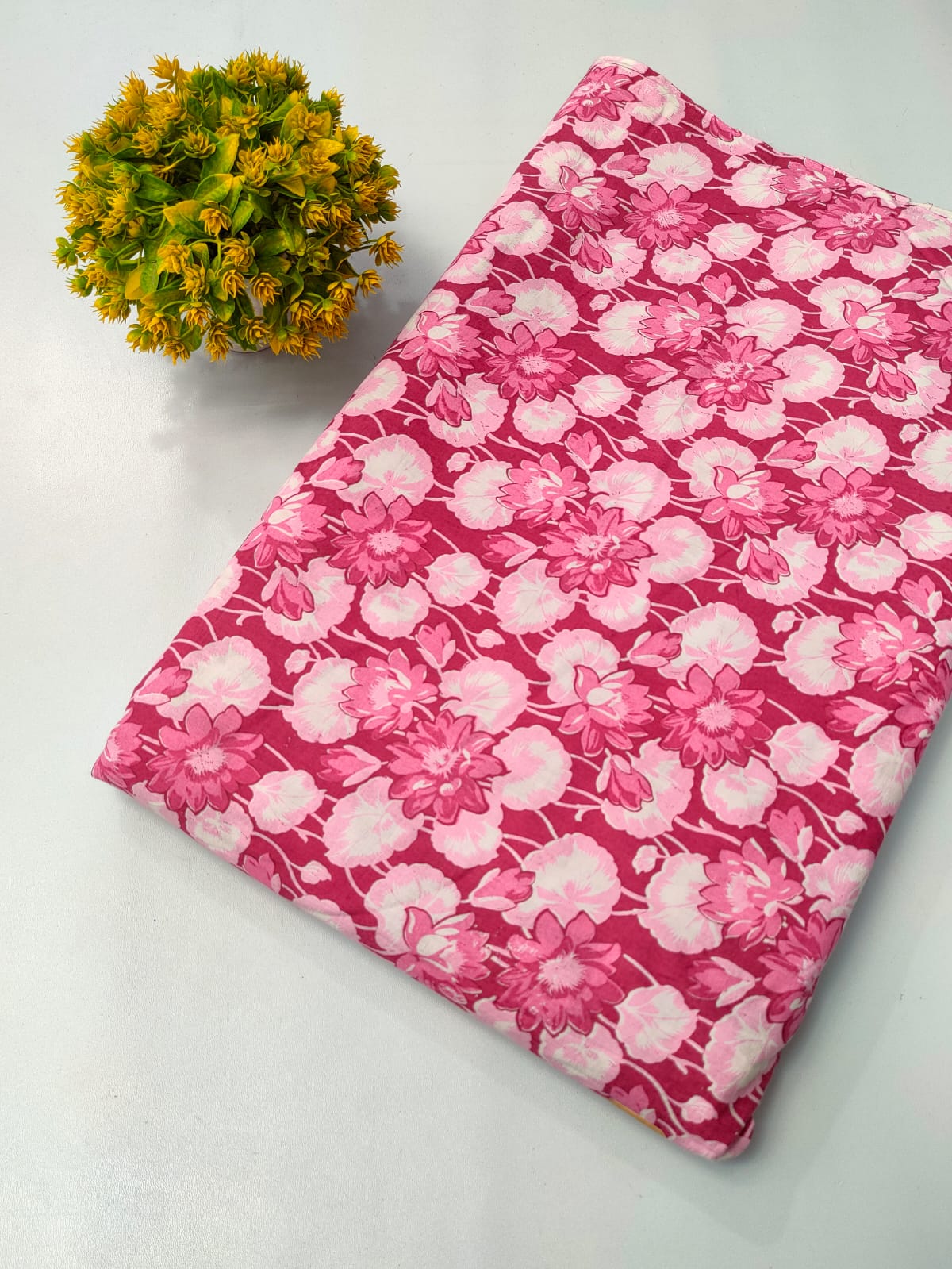Pink Floral Screen Print Pure Cotton Fabric From Tulsi Prints