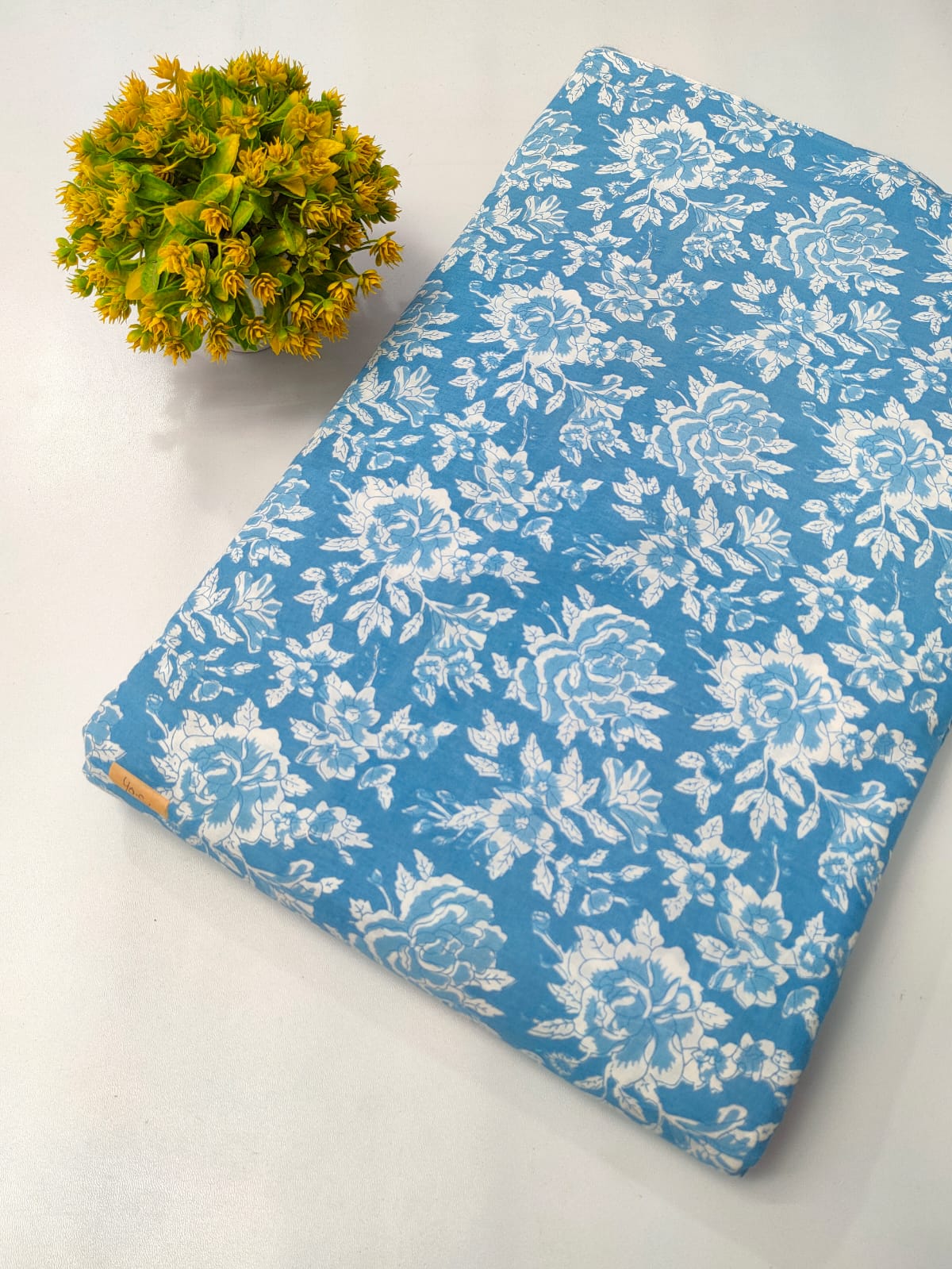 Sky Blue Floral Screen Print Pure Cotton Fabric From Tulsi Prints