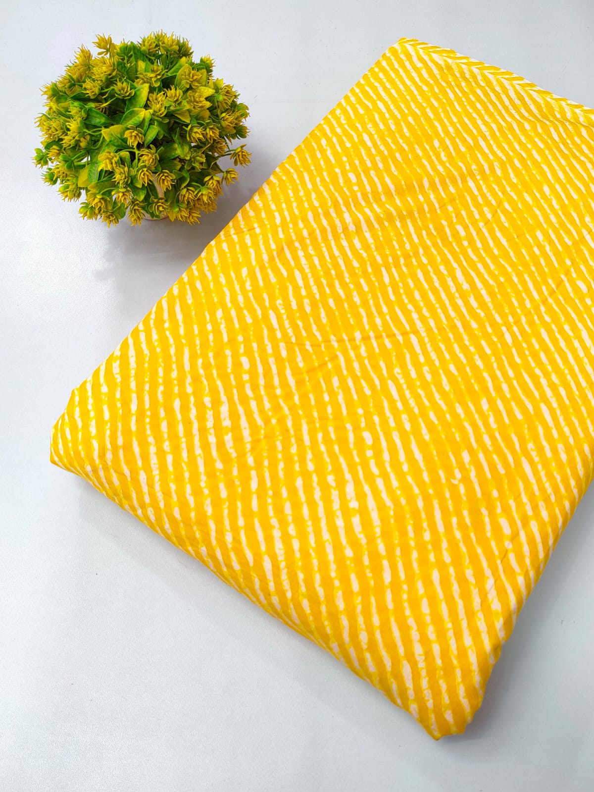 Bright Yellow Abstract Screen Print Pure Cotton Fabric From Tulsi Prints