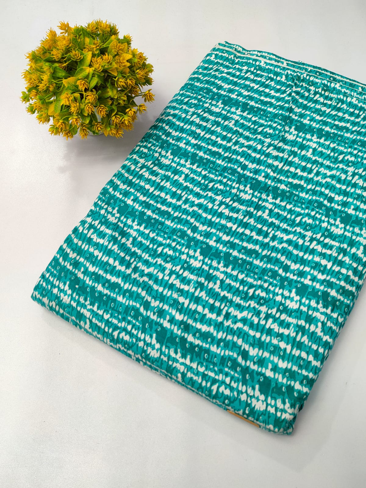 Teal Abstract Screen Print Pure Cotton Fabric From Tulsi Prints