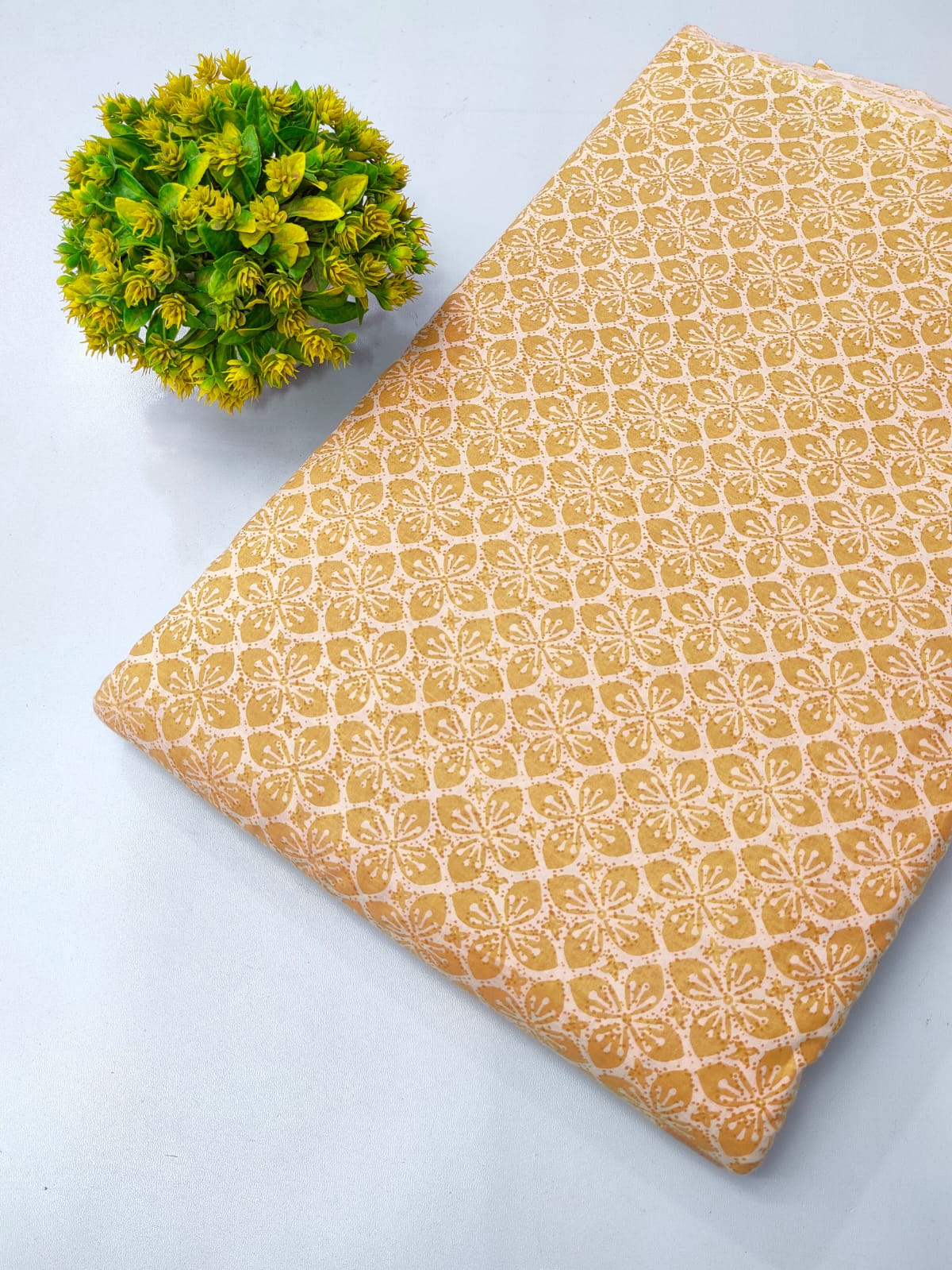 Mustard Floral Screen Print Pure Cotton Fabric From Tulsi Prints