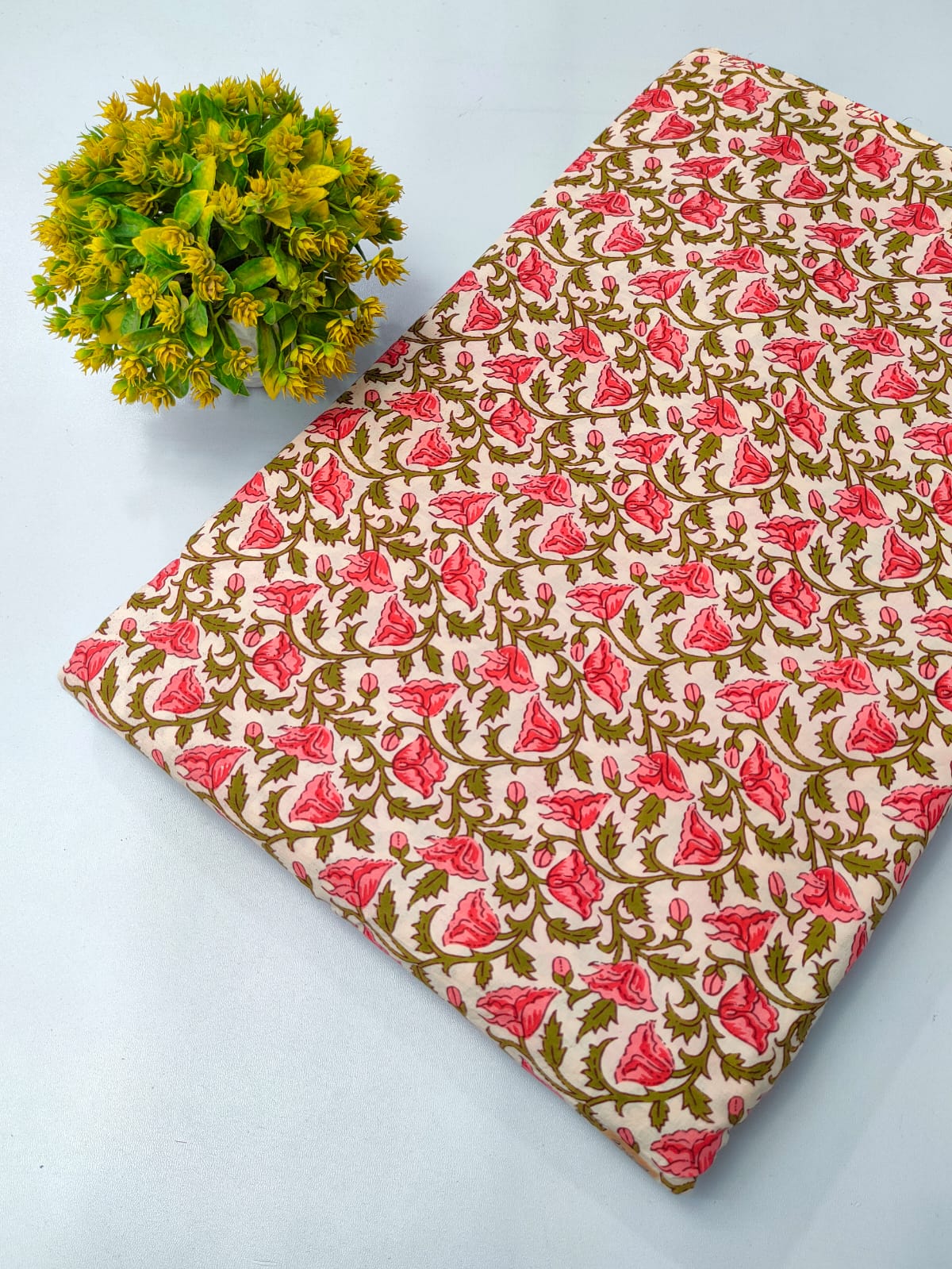 Pink Floral Screen Print Pure Cotton Fabric From Tulsi Prints