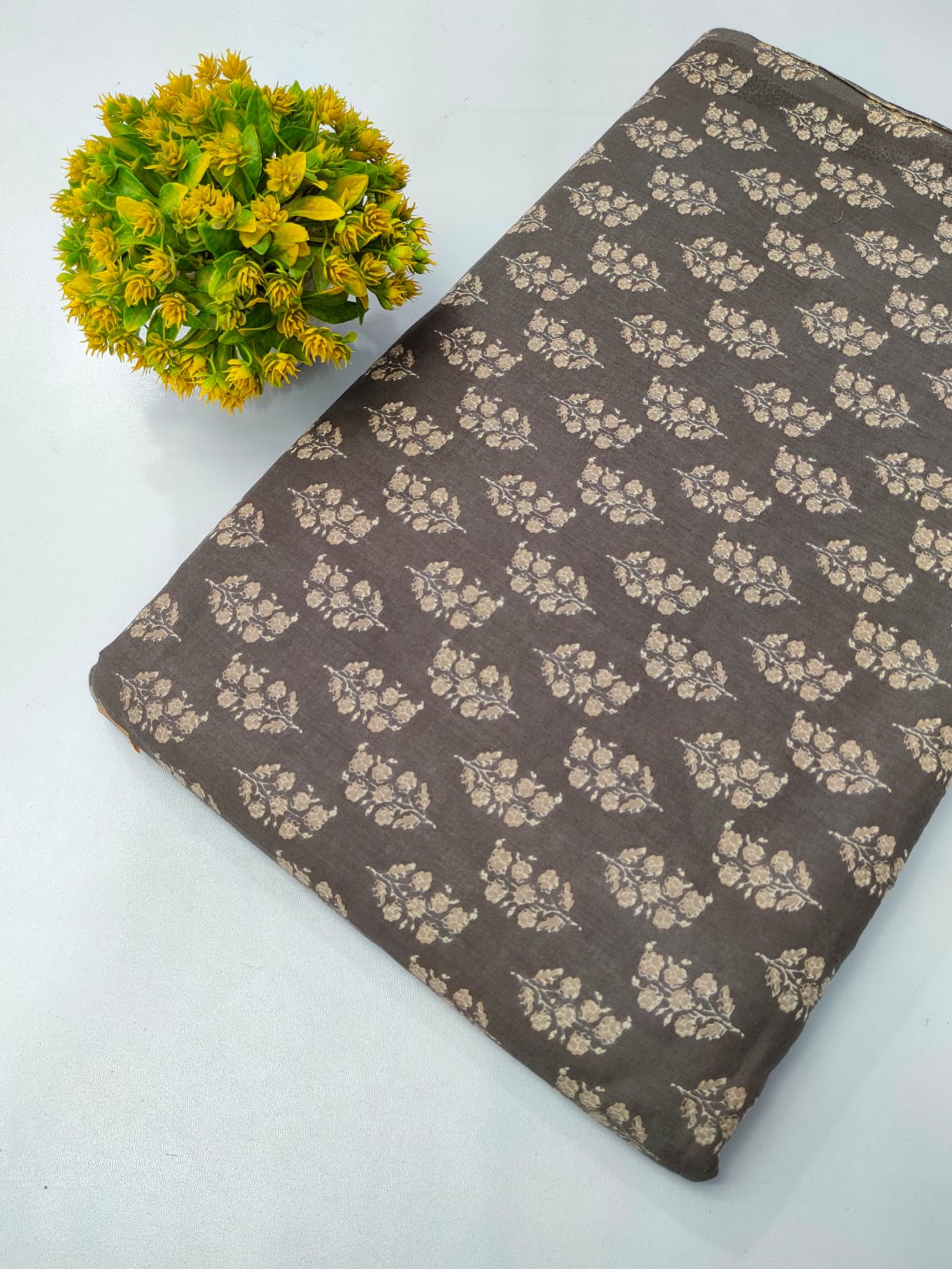 Brown Floral Screen Print Pure Cotton Fabric From Tulsi Prints
