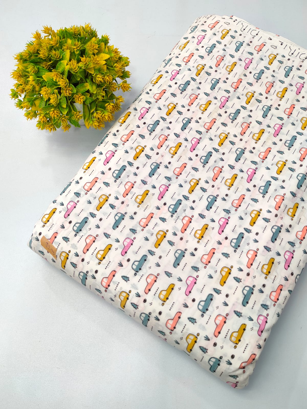 Multicolor Cartoon Vehicle Screen Print Pure Cotton Fabric From Tulsi Prints