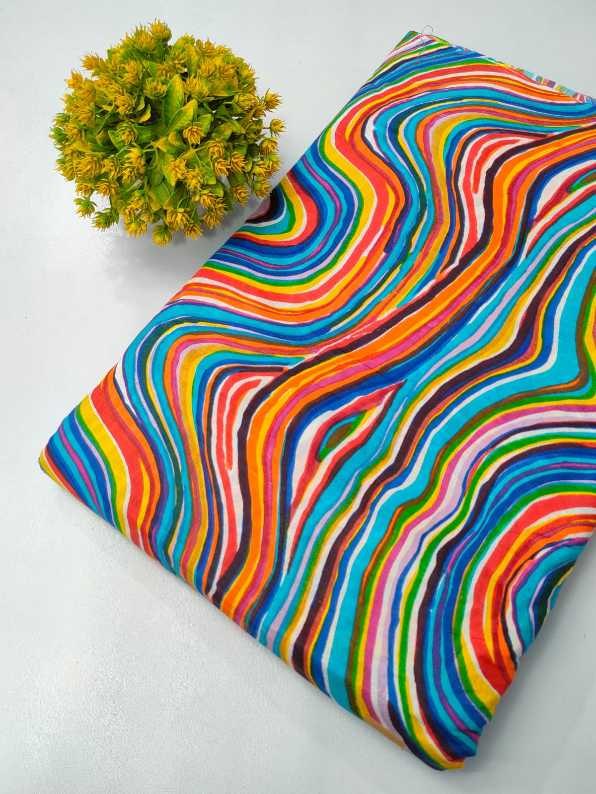 Multicolor Wavy Lines Screen Print Pure Cotton Fabric From Tulsi Prints