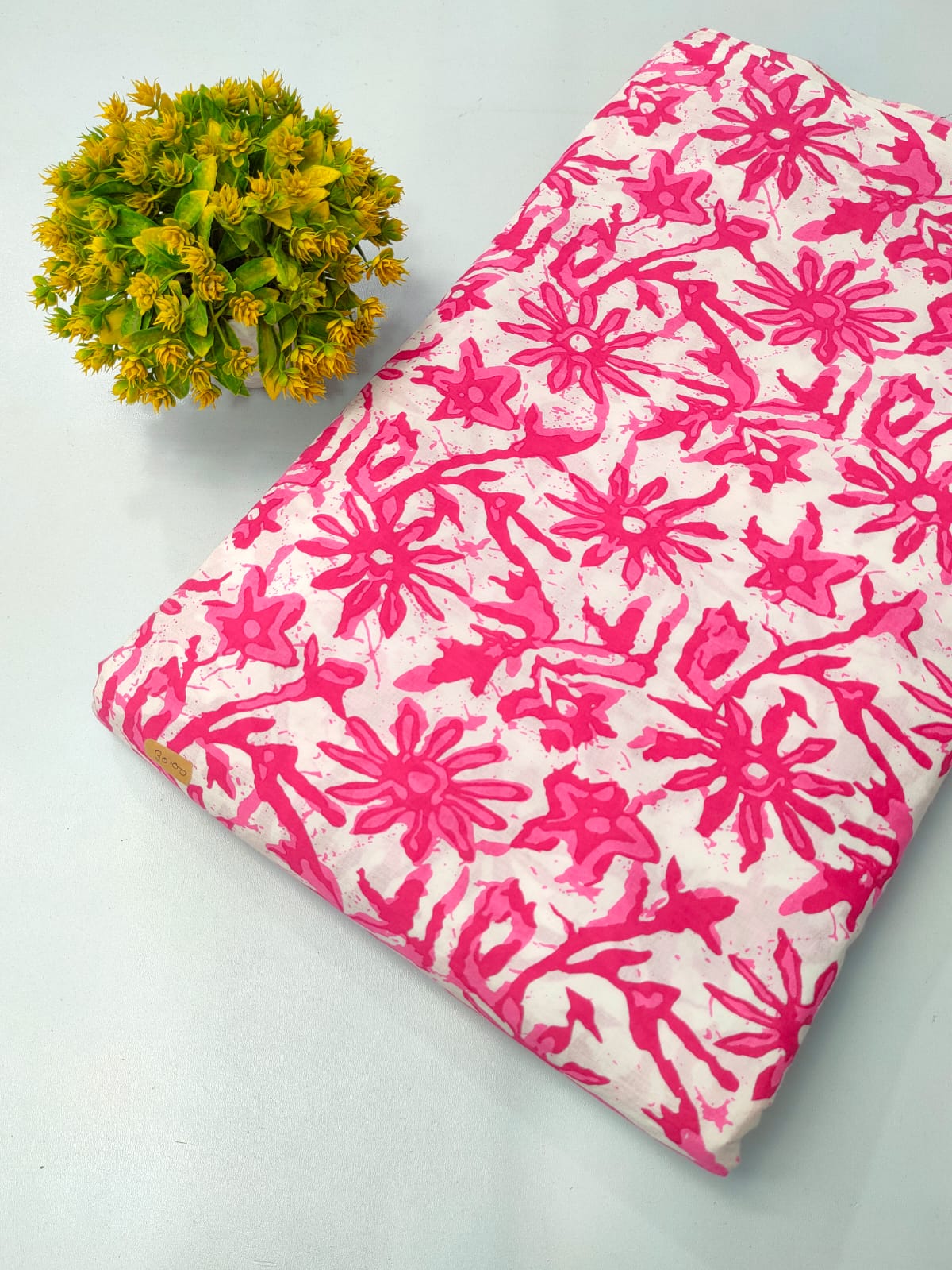 Pink Floral Screen Print Pure Cotton Fabric From Tulsi Prints