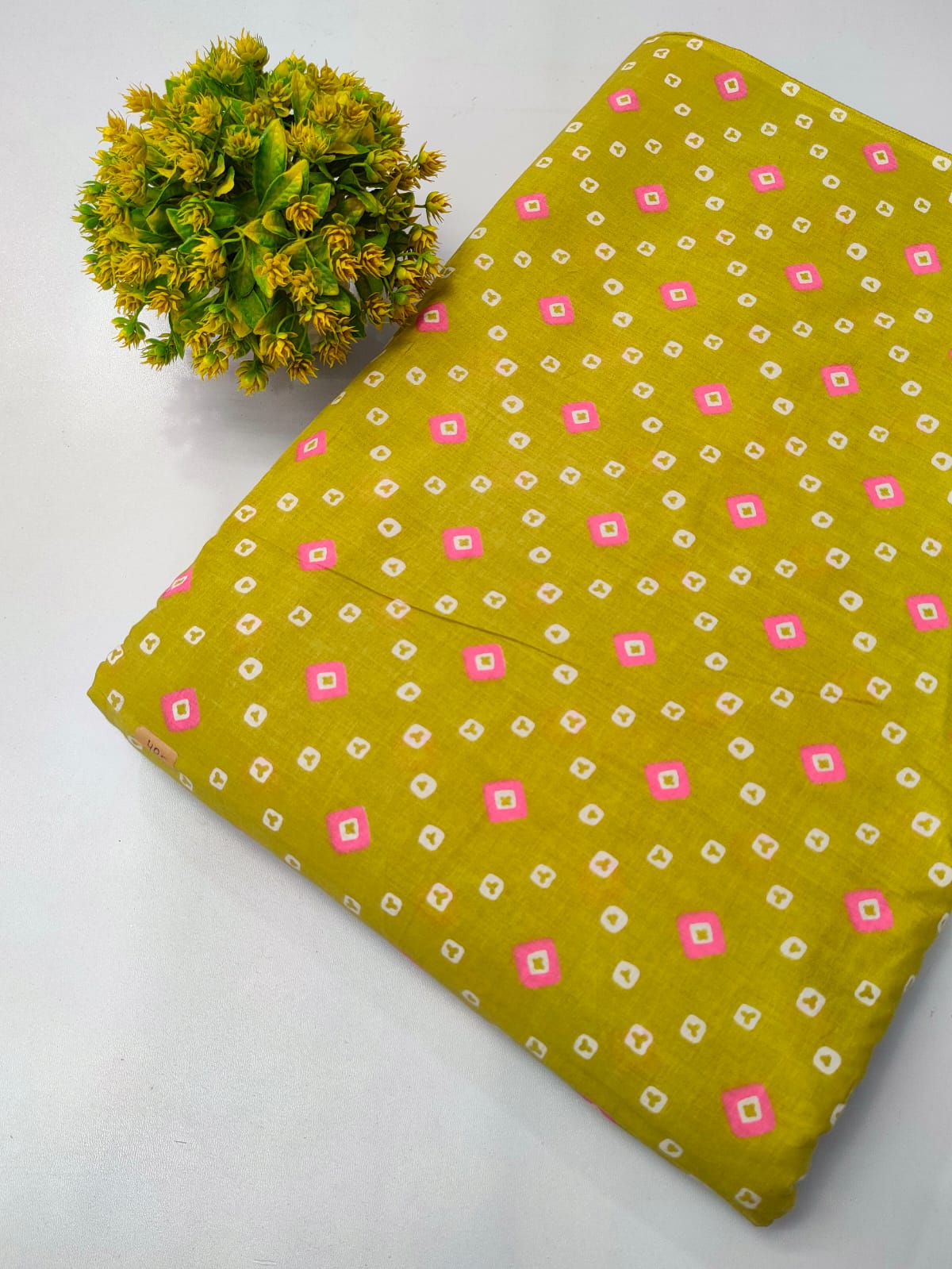 Mustard Yellow Geometric Screen Print Pure Cotton Fabric From Tulsi Prints
