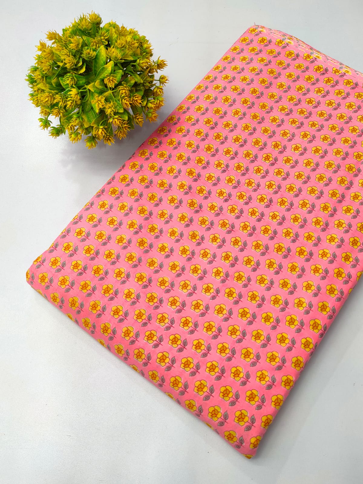 Pink Floral Screen Print Pure Cotton Fabric From Tulsi Prints