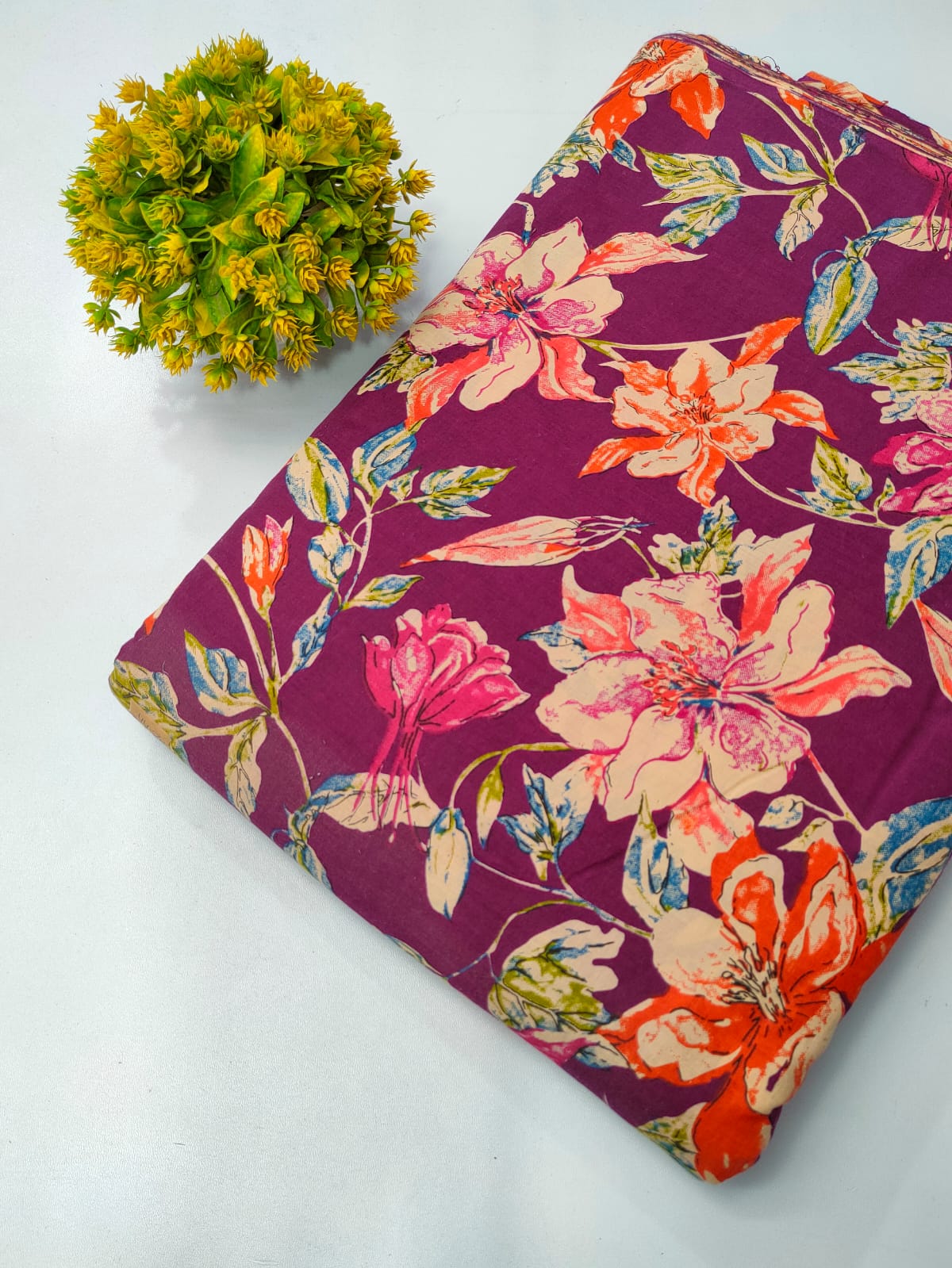 Purple Floral Screen Print Pure Cotton Fabric From Tulsi Prints