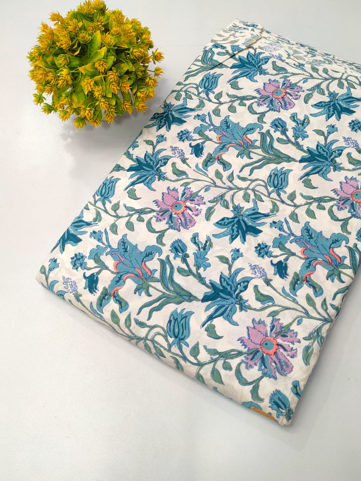 Blue Floral Screen Print Pure Cotton Fabric From Tulsi Prints