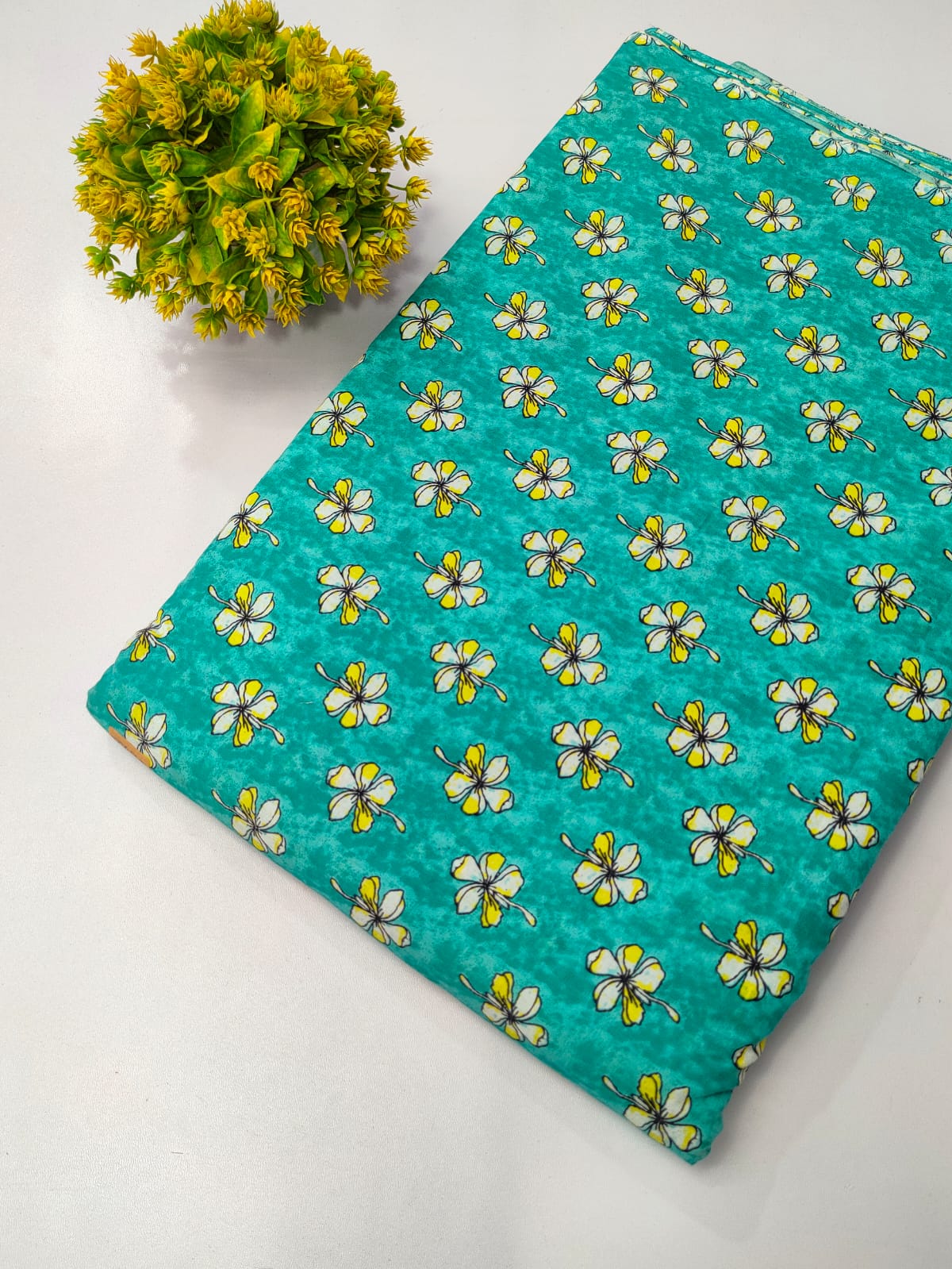 Turquoise Floral Screen Print Pure Cotton Fabric From Tulsi Prints
