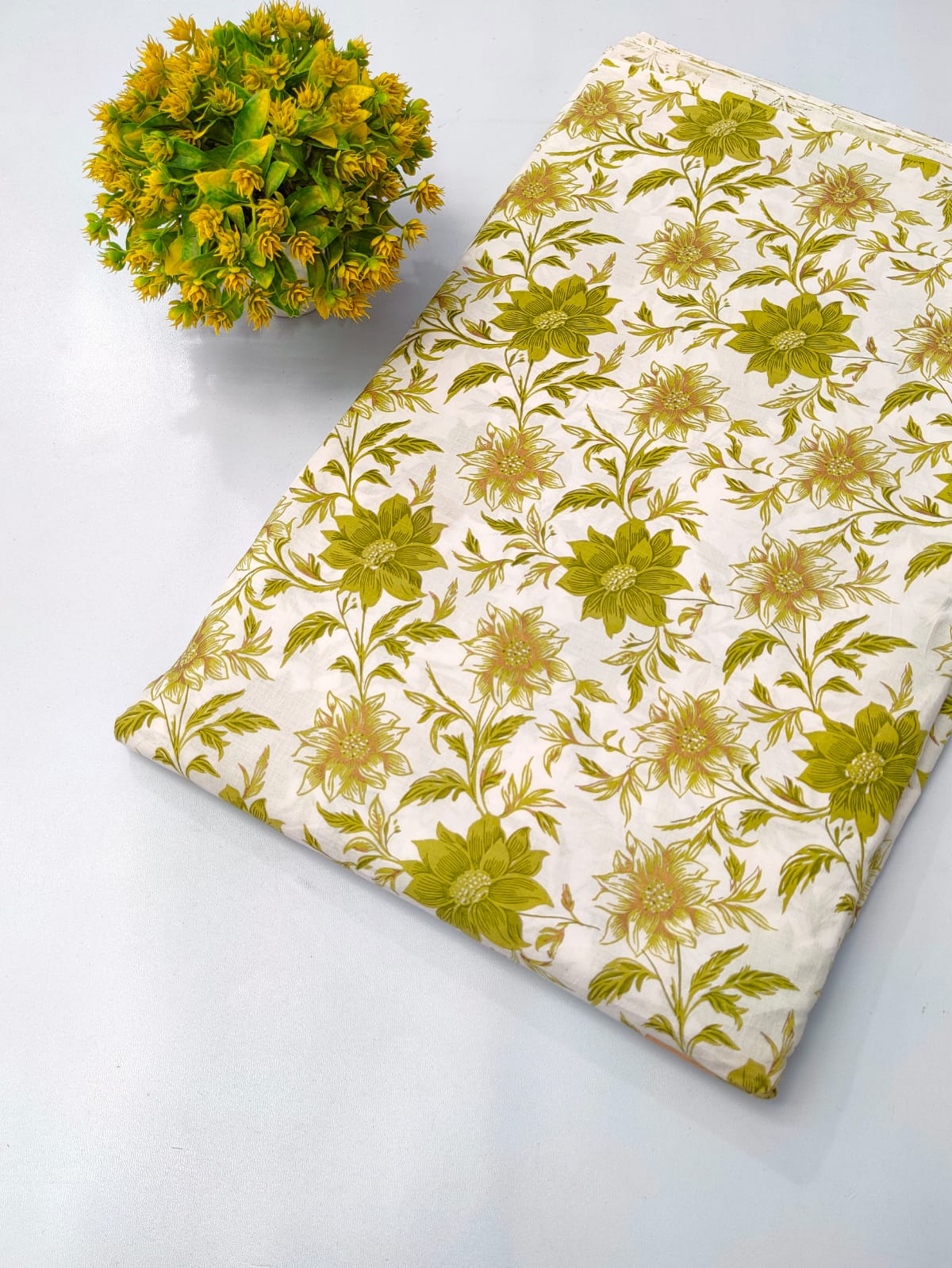 Cream Floral Screen Print Pure Cotton Fabric From Tulsi Prints