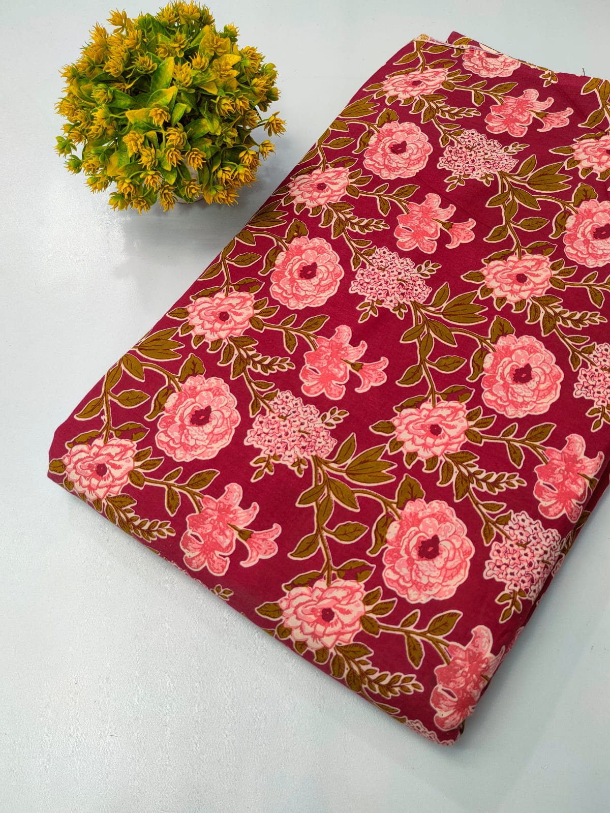Maroon Floral Screen Print Pure Cotton Fabric From Tulsi Prints