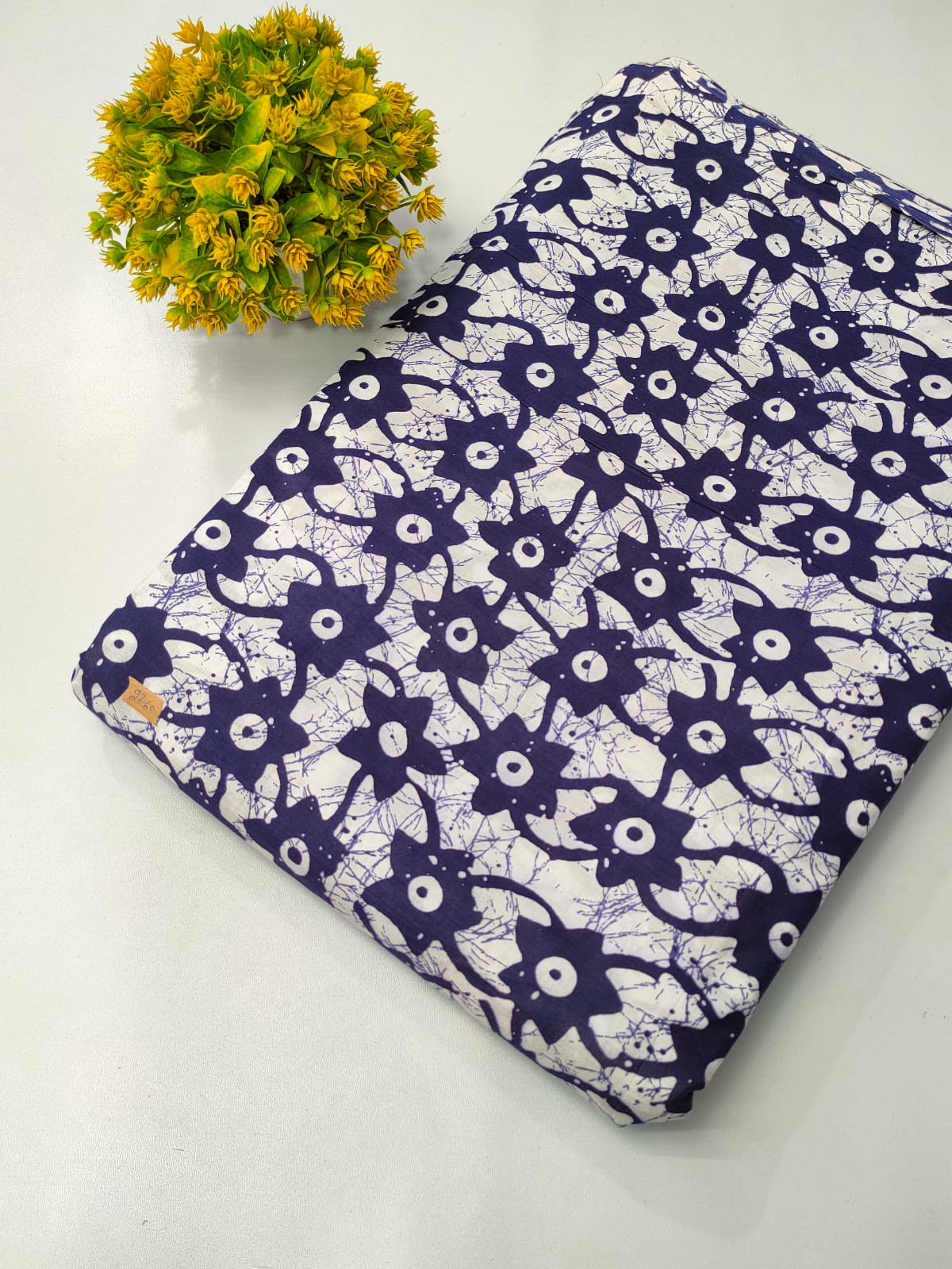 Navy Blue Floral Screen Print Pure Cotton Fabric From Tulsi Prints