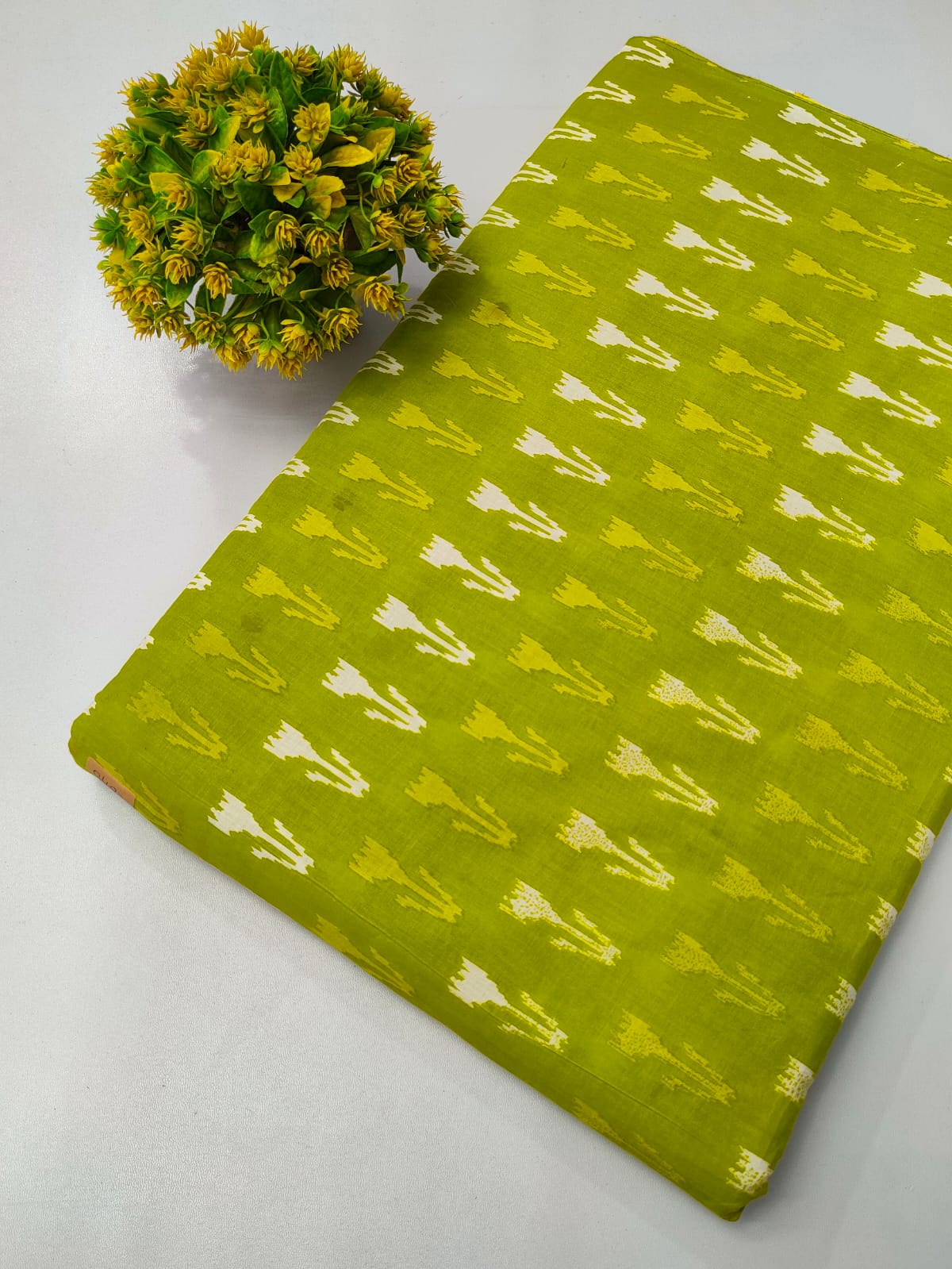 Lime Green Abstract Screen Print Pure Cotton Fabric From Tulsi Prints