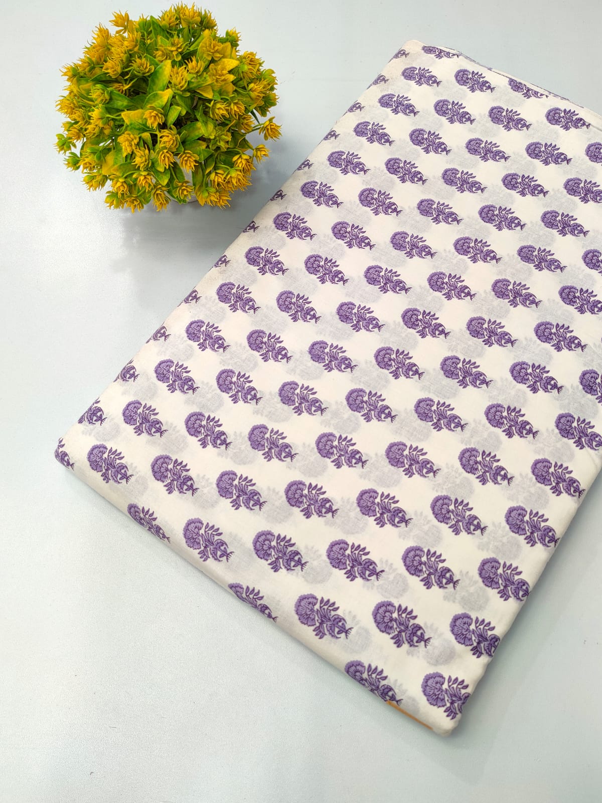 White Purple Floral Screen Print Pure Cotton Fabric From Tulsi Prints