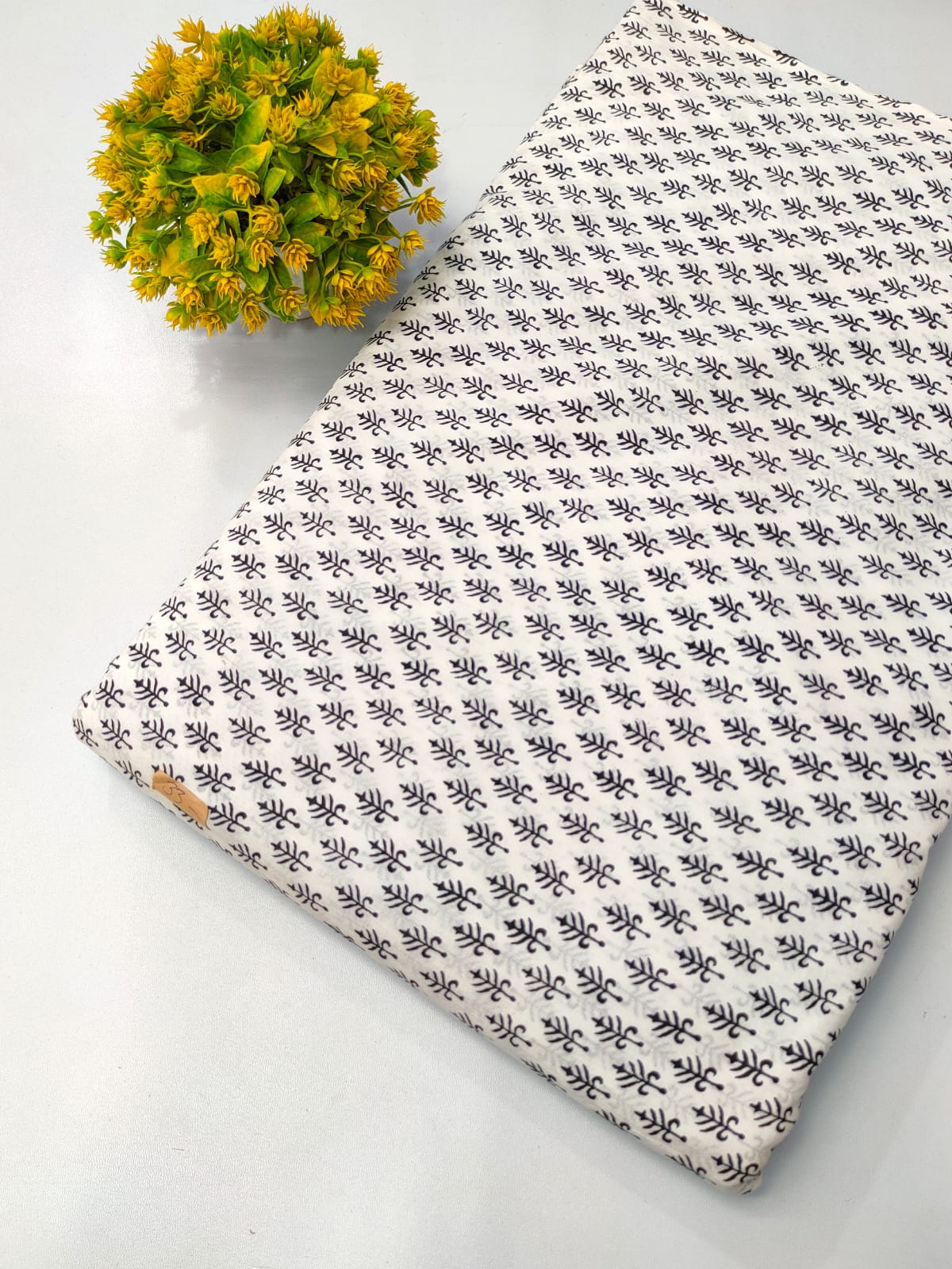 White Floral Screen Print Pure Cotton Fabric From Tulsi Prints