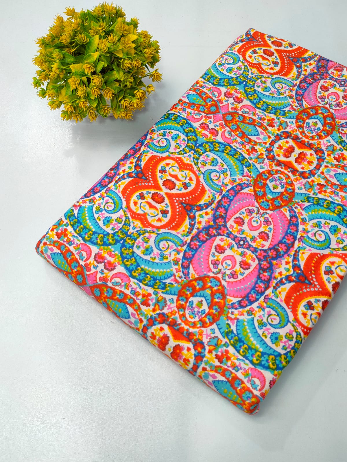 Multicolor Paisley Screen Print Pure Cotton Fabric From Tulsi Prints