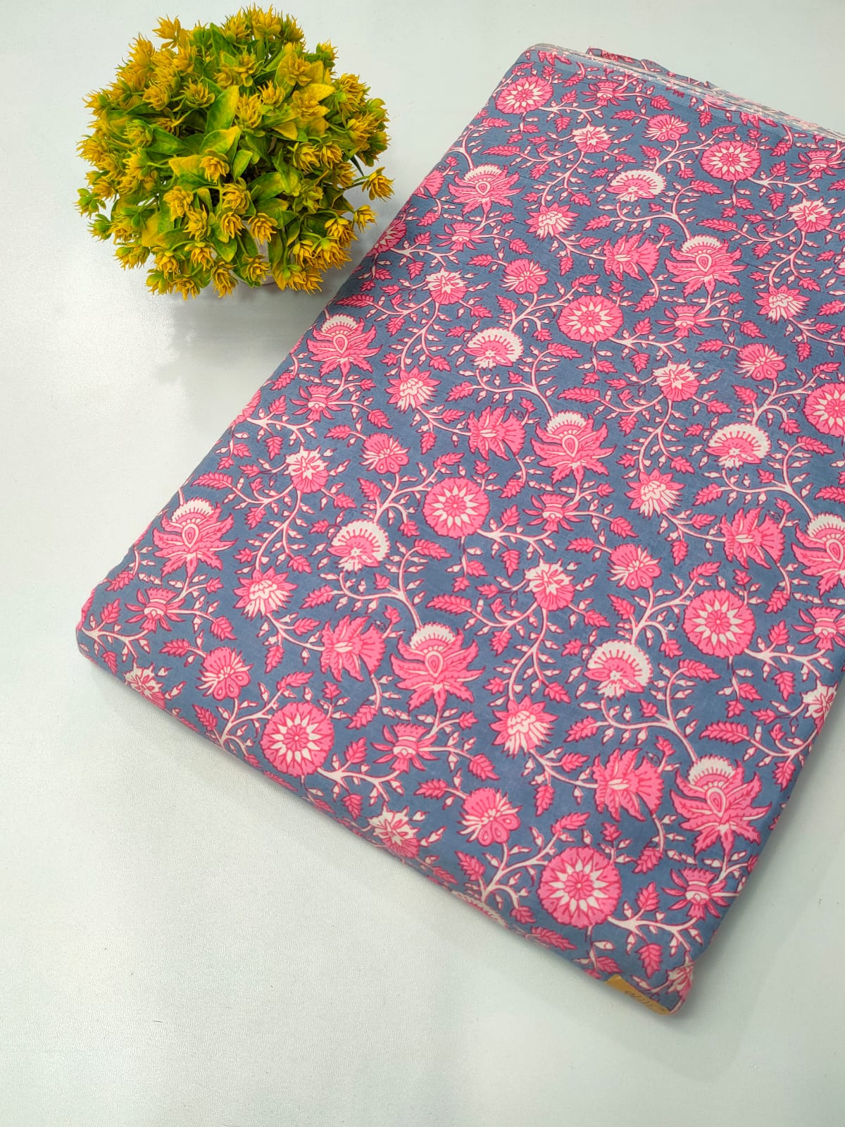 Blue Floral Screen Print Pure Cotton Fabric From Tulsi Prints