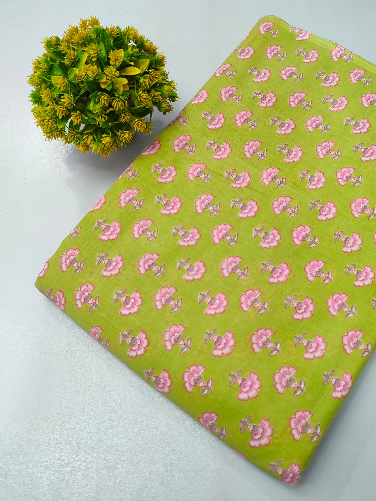 Green Floral Screen Print Pure Cotton Fabric From Tulsi Prints