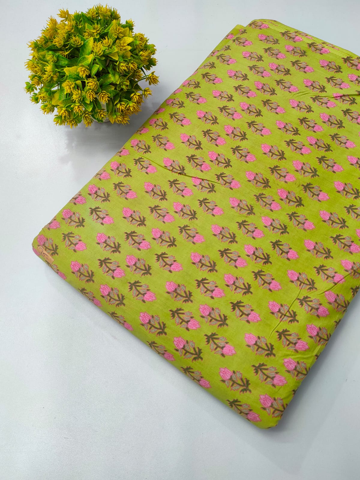 Green Floral Screen Print Pure Cotton Fabric From Tulsi Prints