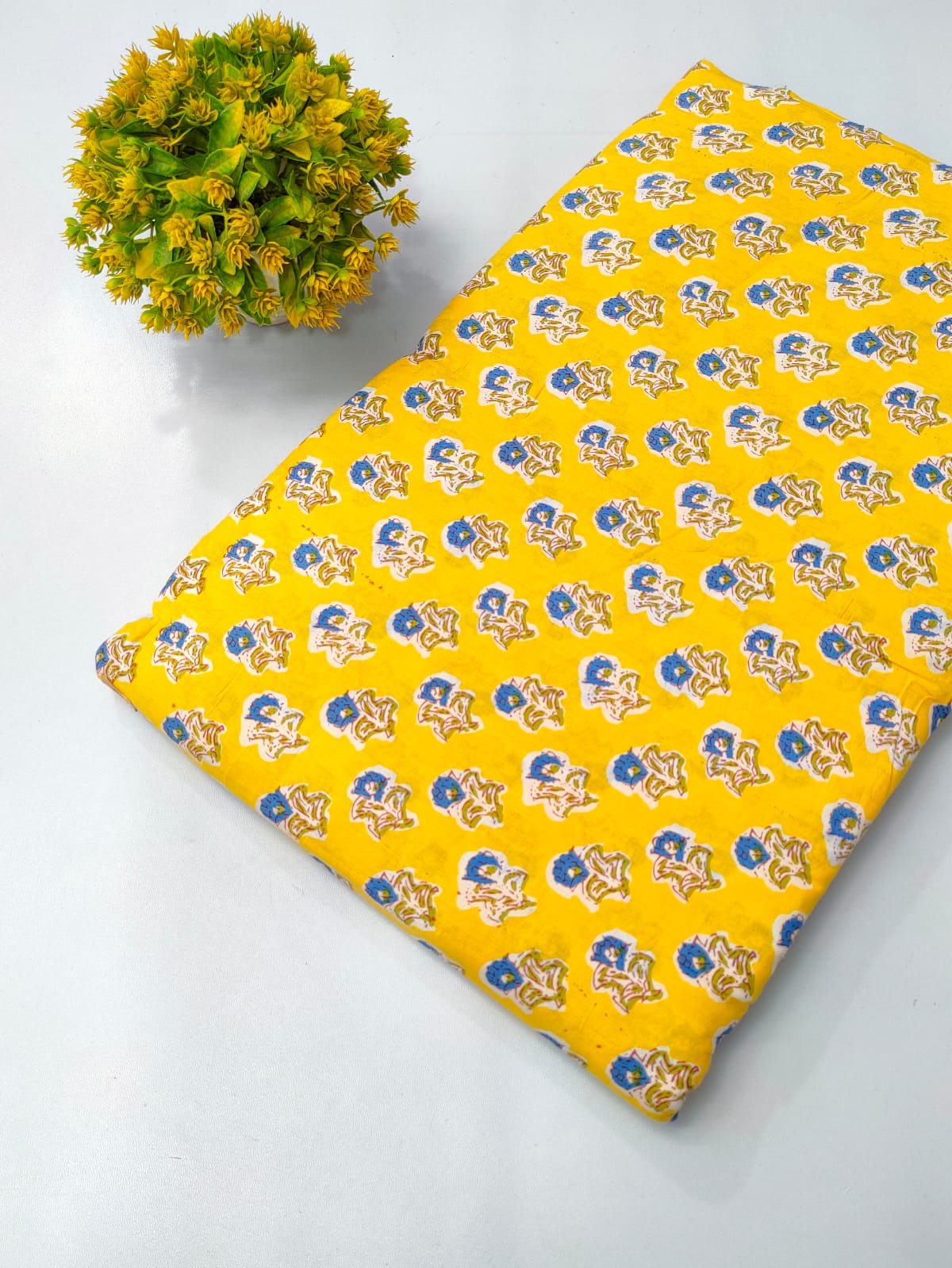 Yellow Floral Screen Print Pure Cotton Fabric From Tulsi Prints
