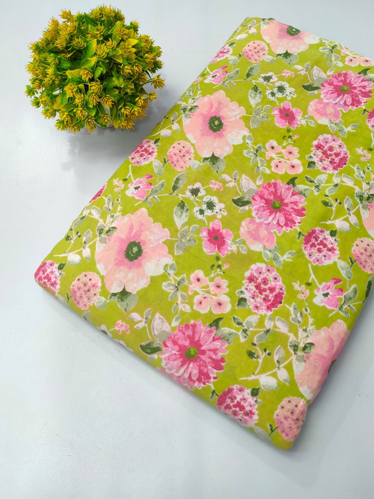 Green Floral Screen Print Pure Cotton Fabric From Tulsi Prints