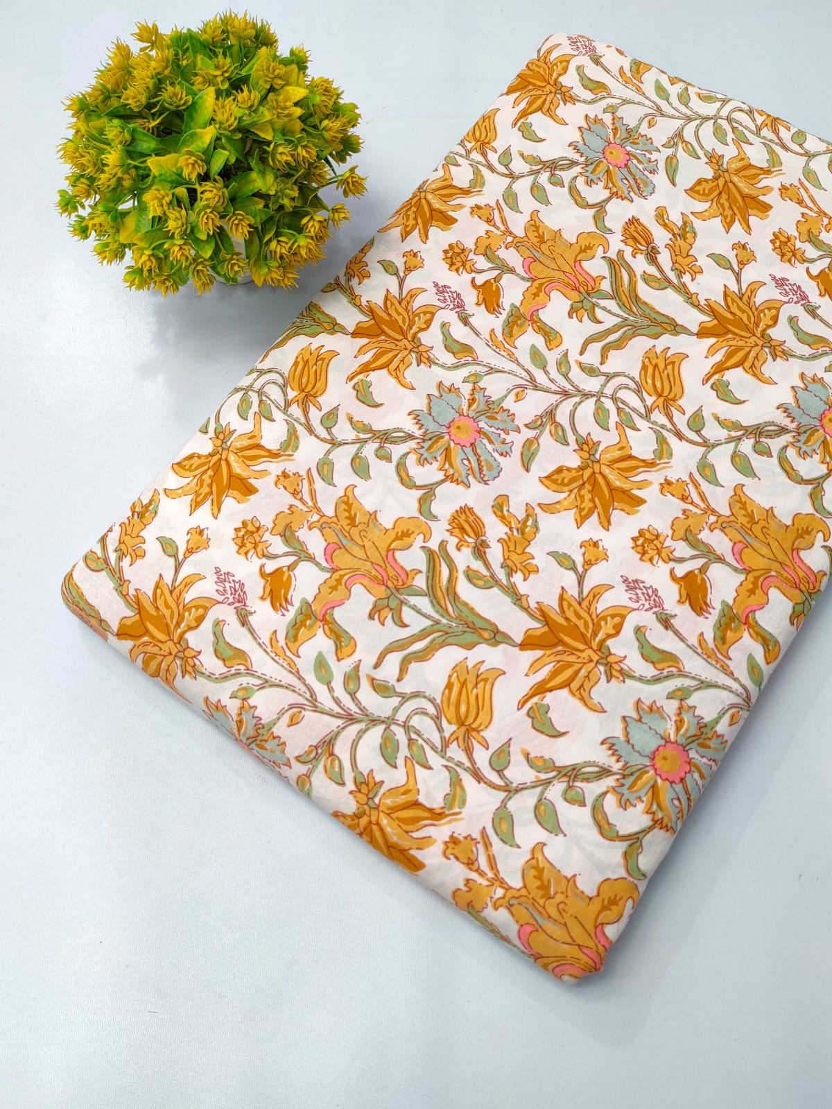 Cream Floral Screen Print Pure Cotton Fabric From Tulsi Prints