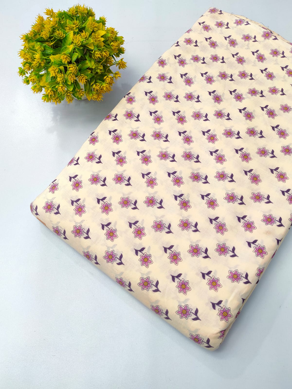 Cream Floral Screen Print Pure Cotton Fabric From Tulsi Prints