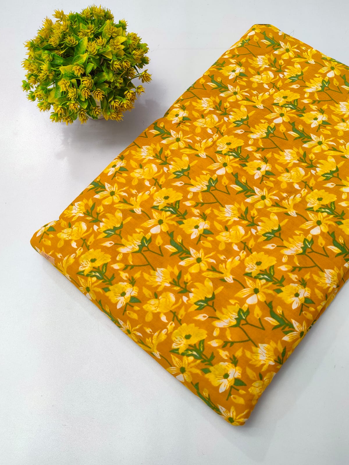 Yellow Floral Screen Print Pure Cotton Fabric From Tulsi Prints