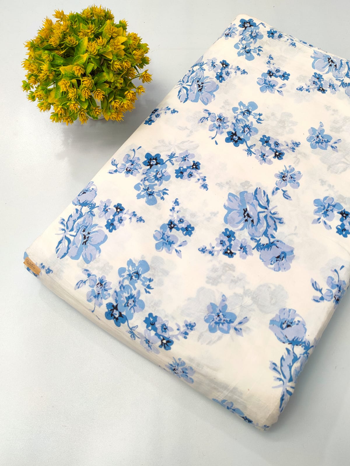 Light Blue Floral Screen Print Pure Cotton Fabric From Tulsi Prints