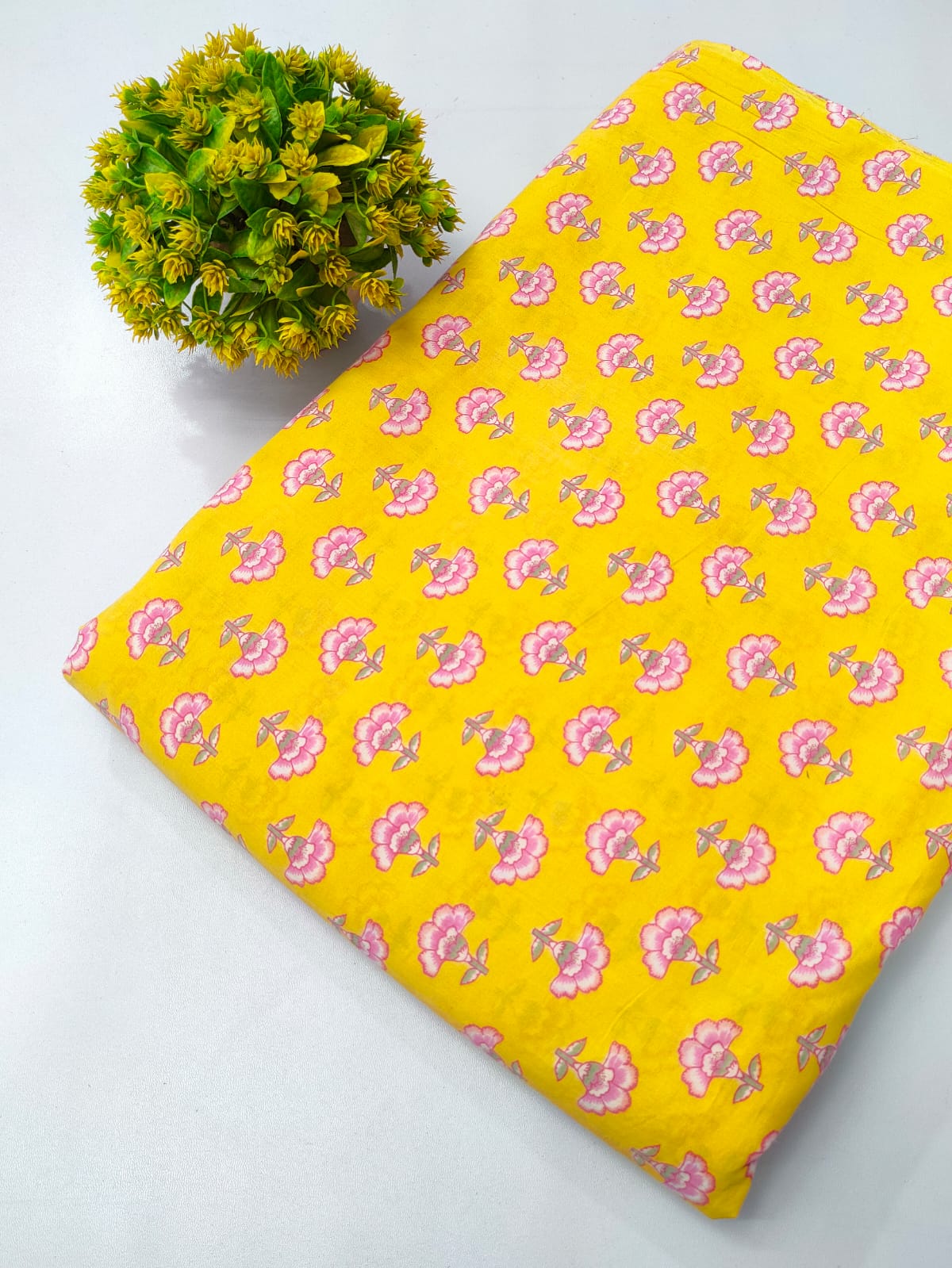 Yellow Floral Screen Print Pure Cotton Fabric From Tulsi Prints