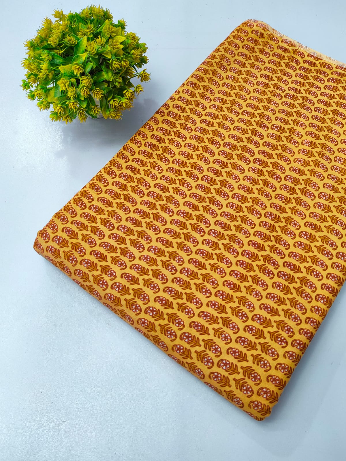 Golden Yellow Floral Screen Print Pure Cotton Fabric From Tulsi Prints