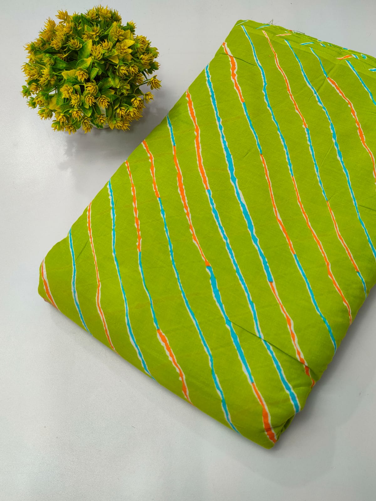 Lime Green Zigzag Screen Print Pure Cotton Fabric From Tulsi Prints