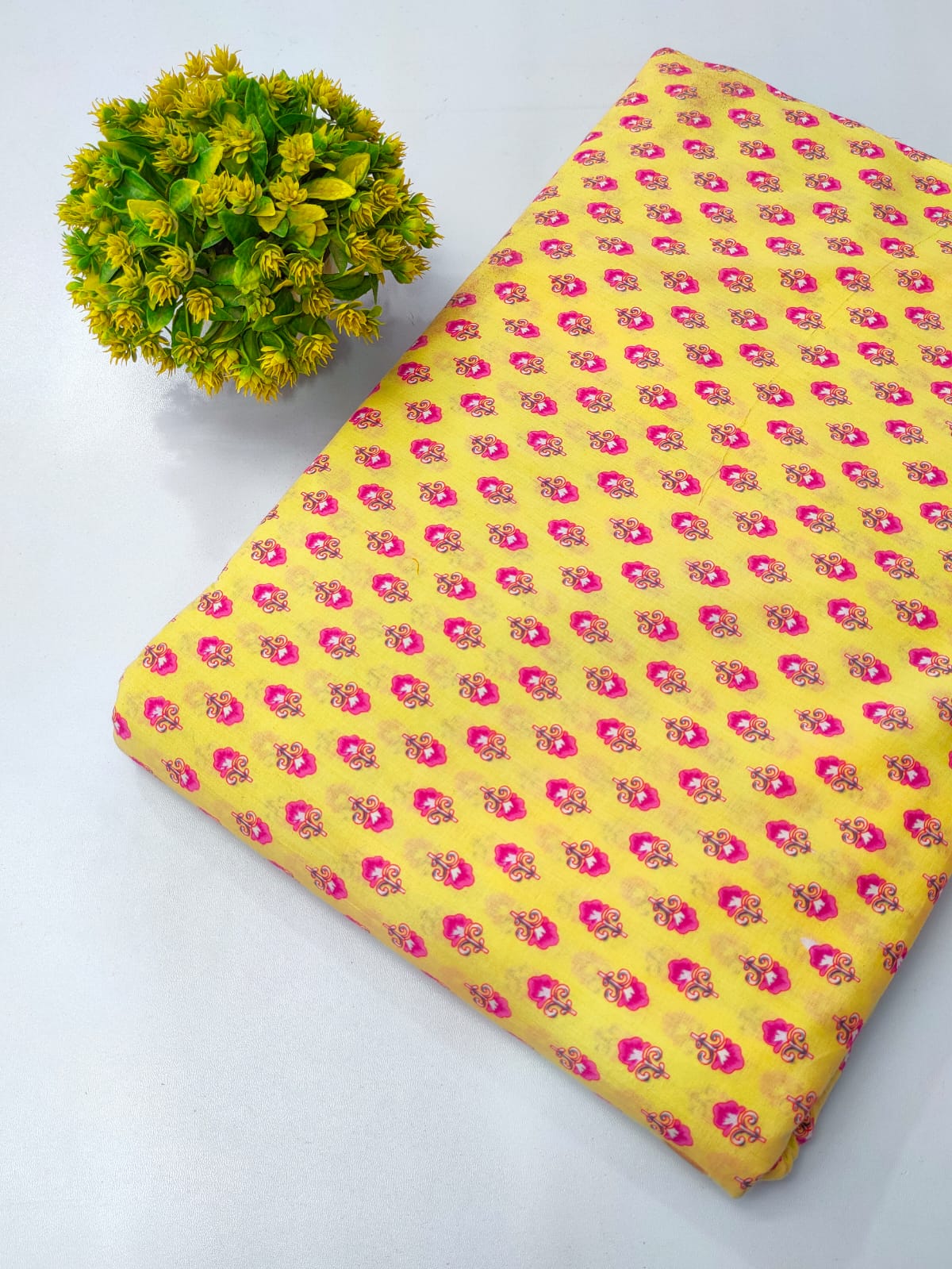 Yellow Floral Screen Print Pure Cotton Fabric From Tulsi Prints