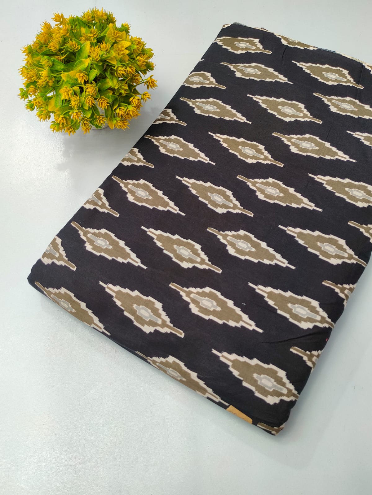 Black Geometric Screen Print Pure Cotton Fabric From Tulsi Prints