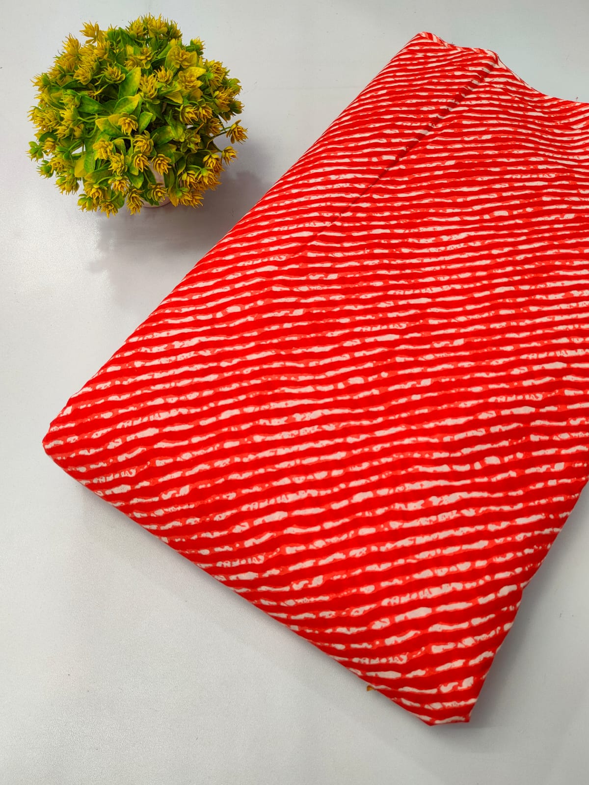 Red Striped Screen Print Pure Cotton Fabric From Tulsi Prints