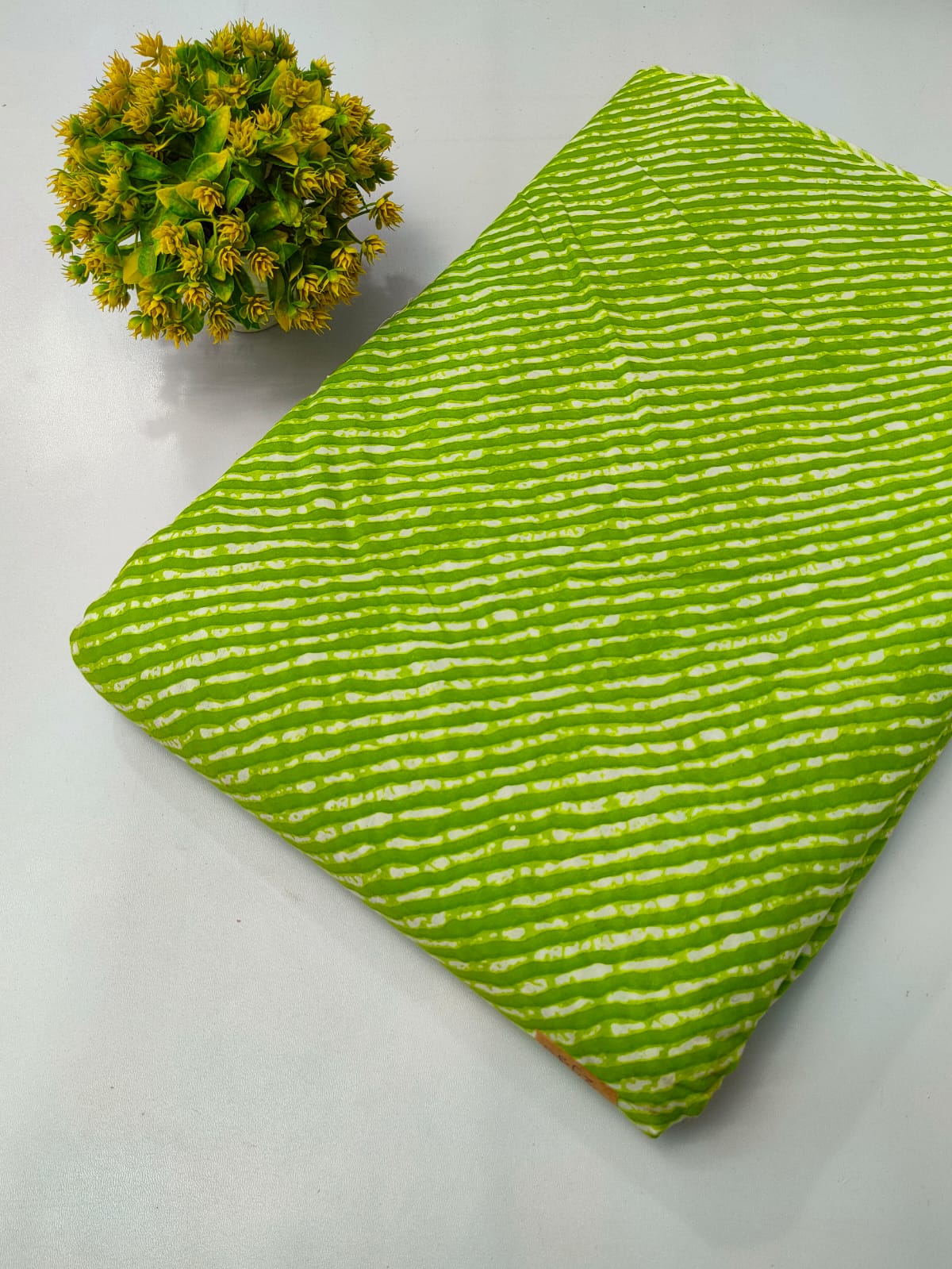 Green Striped Screen Print Pure Cotton Fabric From Tulsi Prints