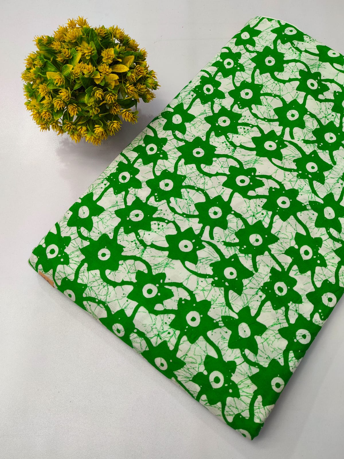 Green Floral Screen Print Pure Cotton Fabric From Tulsi Prints
