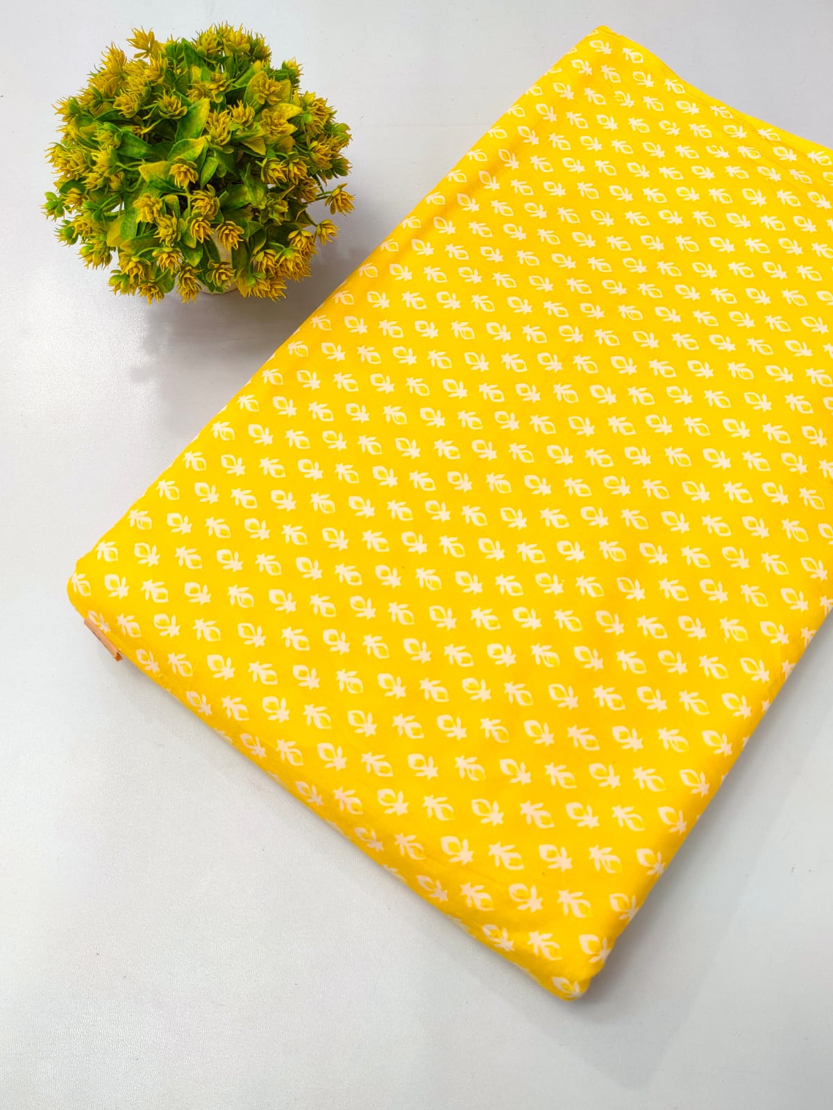 Bright Yellow Floral Screen Print Pure Cotton Fabric From Tulsi Prints