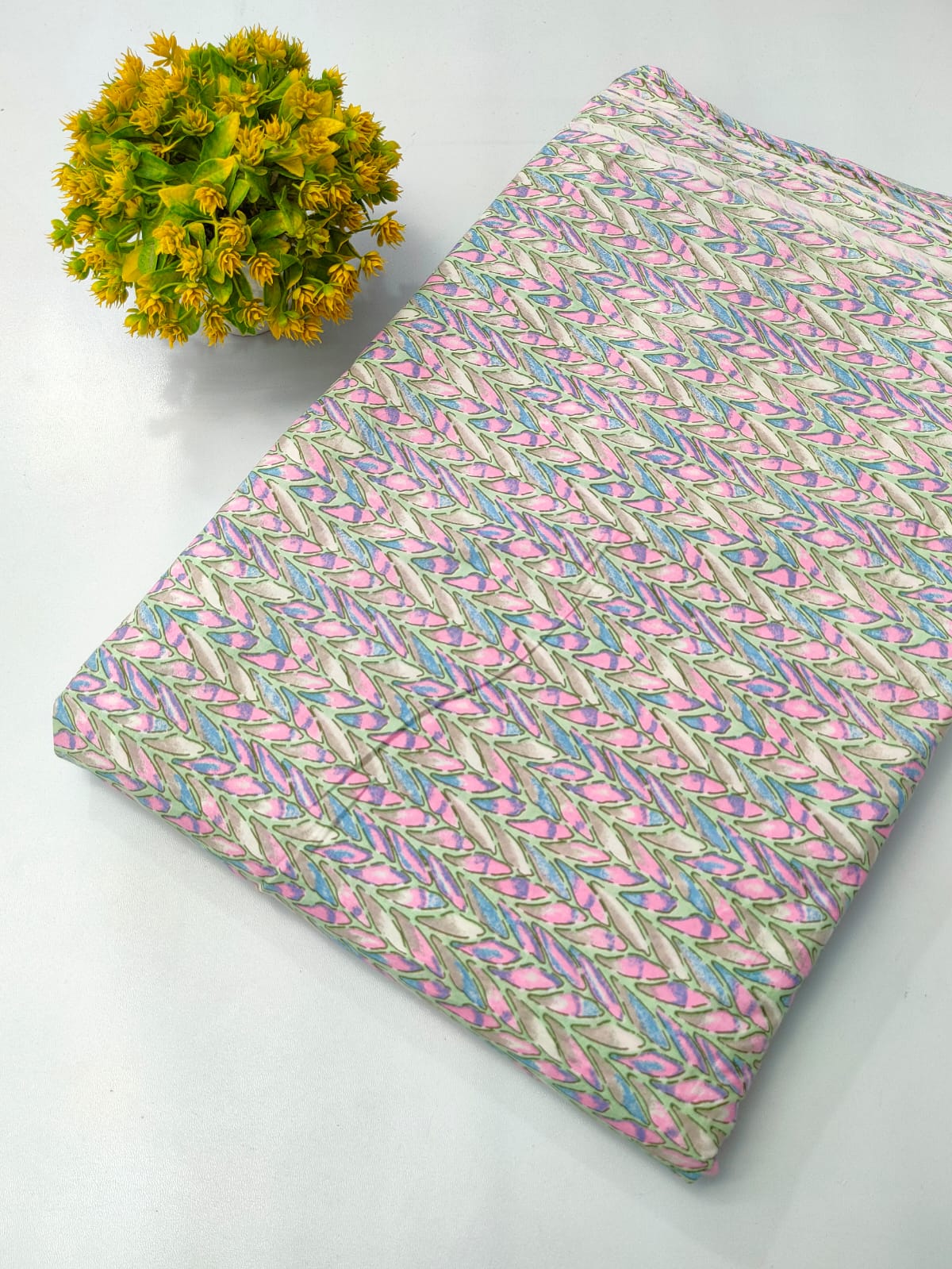 Pastel Pink Leaf Pattern Screen Print Pure Cotton Fabric From Tulsi Prints