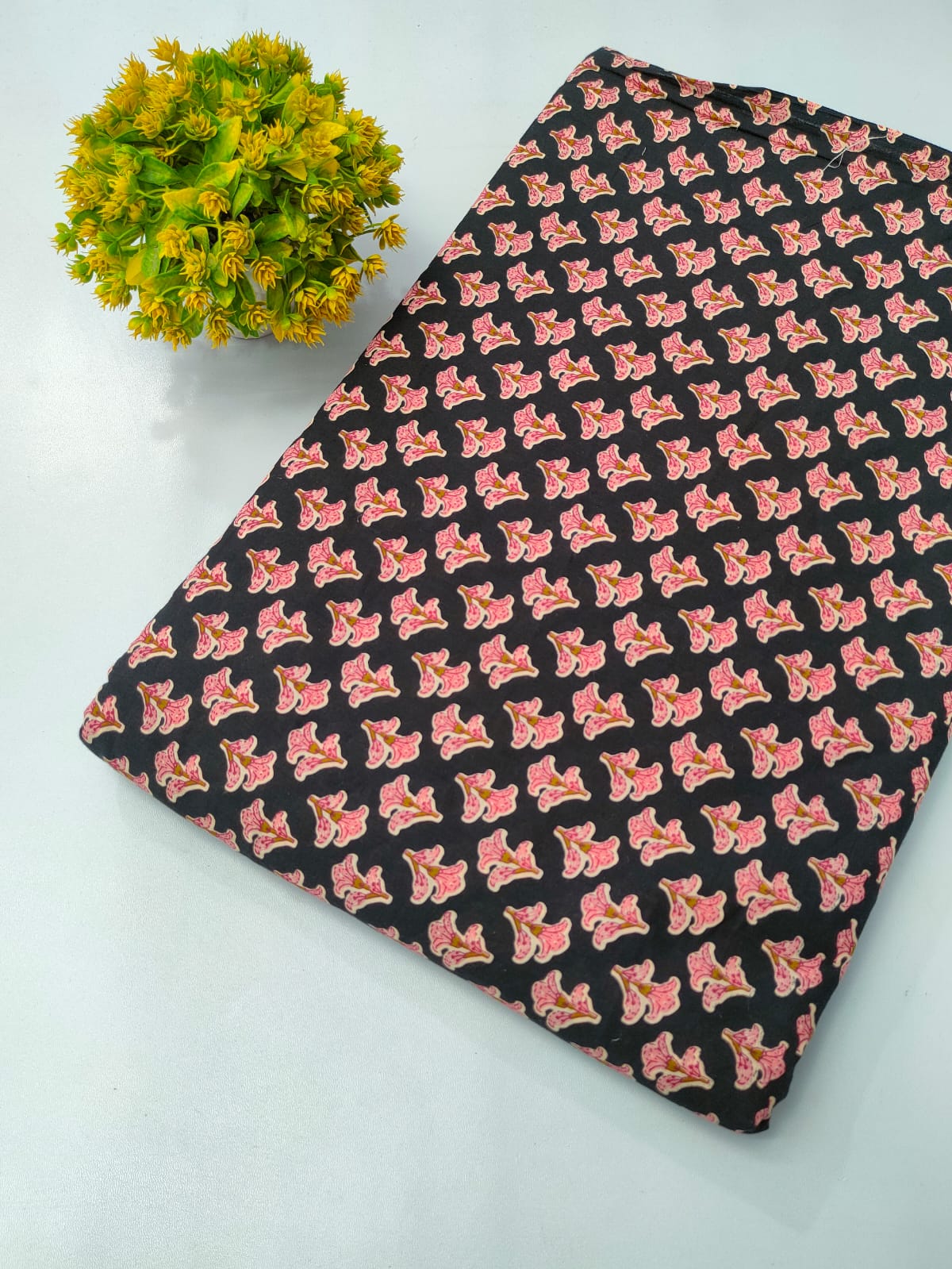 Black Floral Boota Screen Print Pure Cotton Fabric From Tulsi Prints