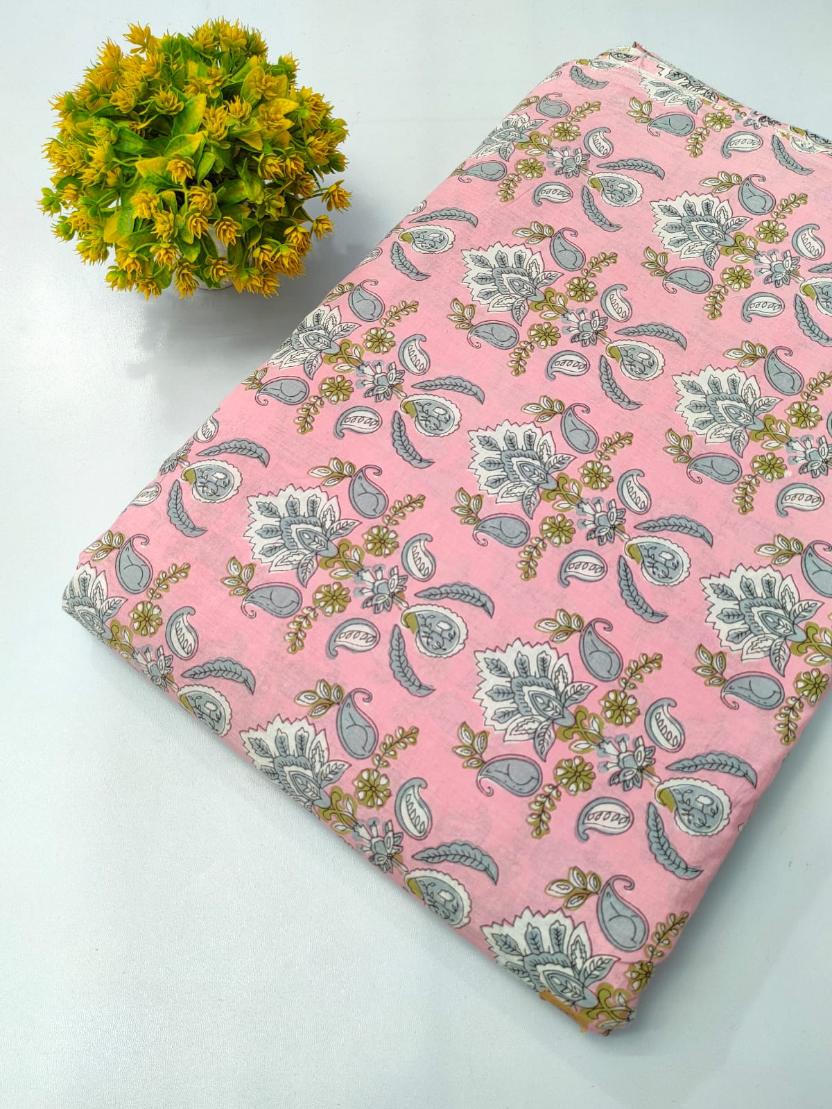 Pink Paisley Screen Print Pure Cotton Fabric From Tulsi Prints