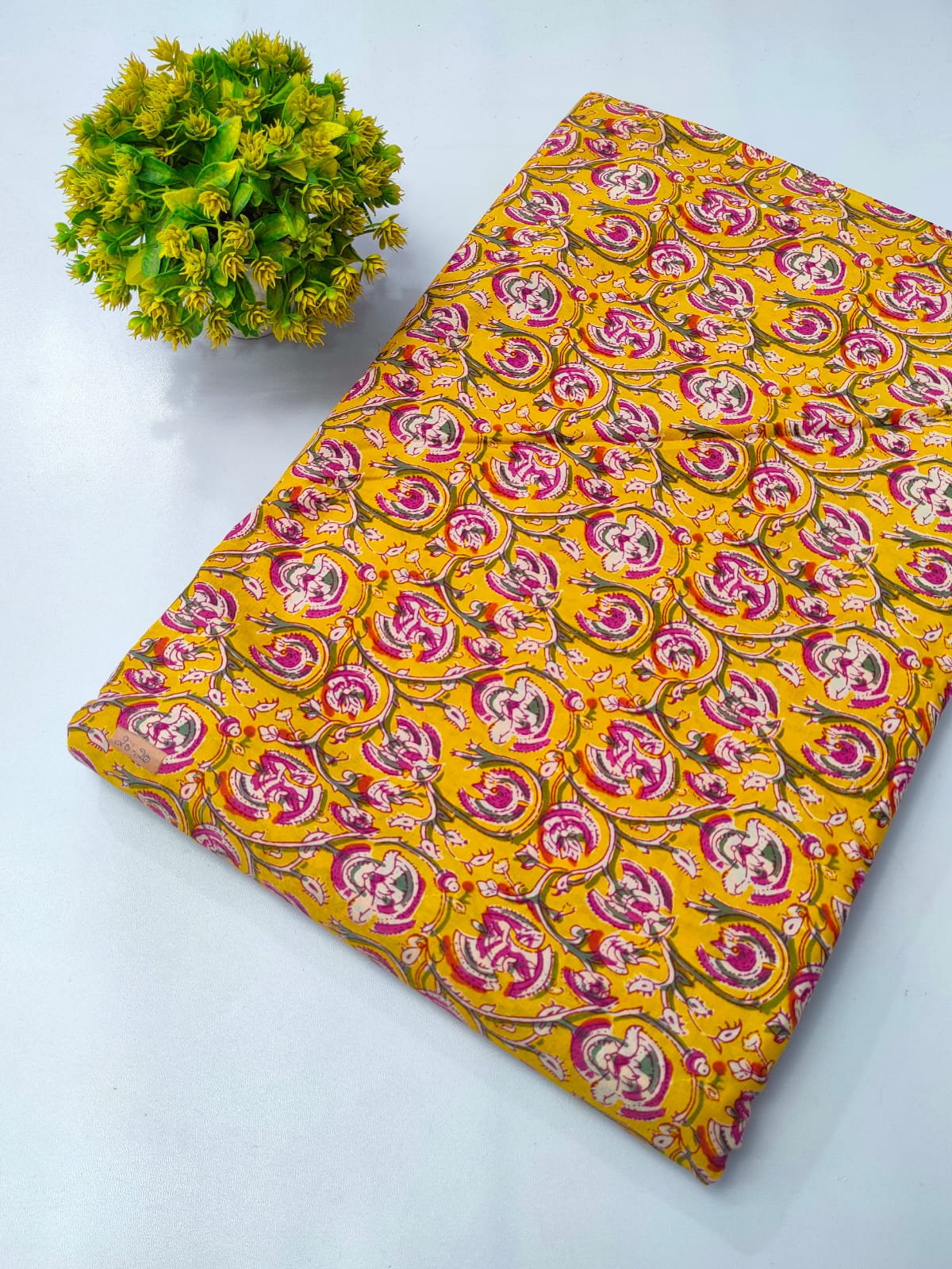 Yellow Floral Screen Print Pure Cotton Fabric From Tulsi Prints