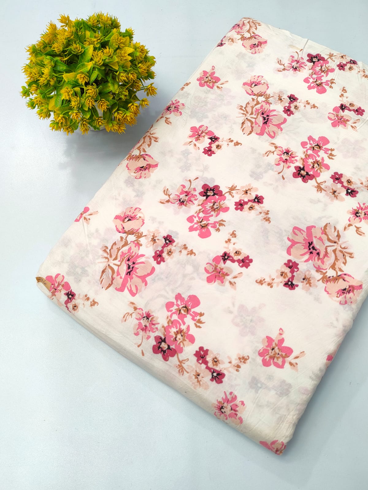 Pink Floral Screen Print Pure Cotton Fabric From Tulsi Prints